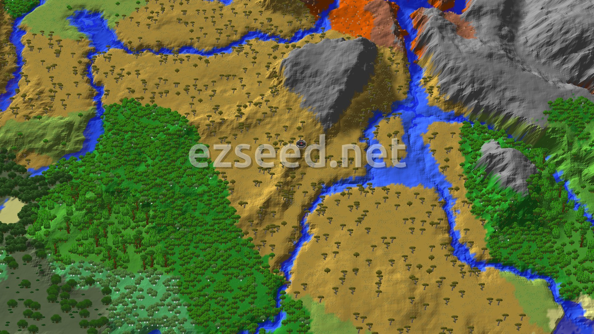 Aerial Minecraft seed map — Village With Blacksmith Near Spawn
