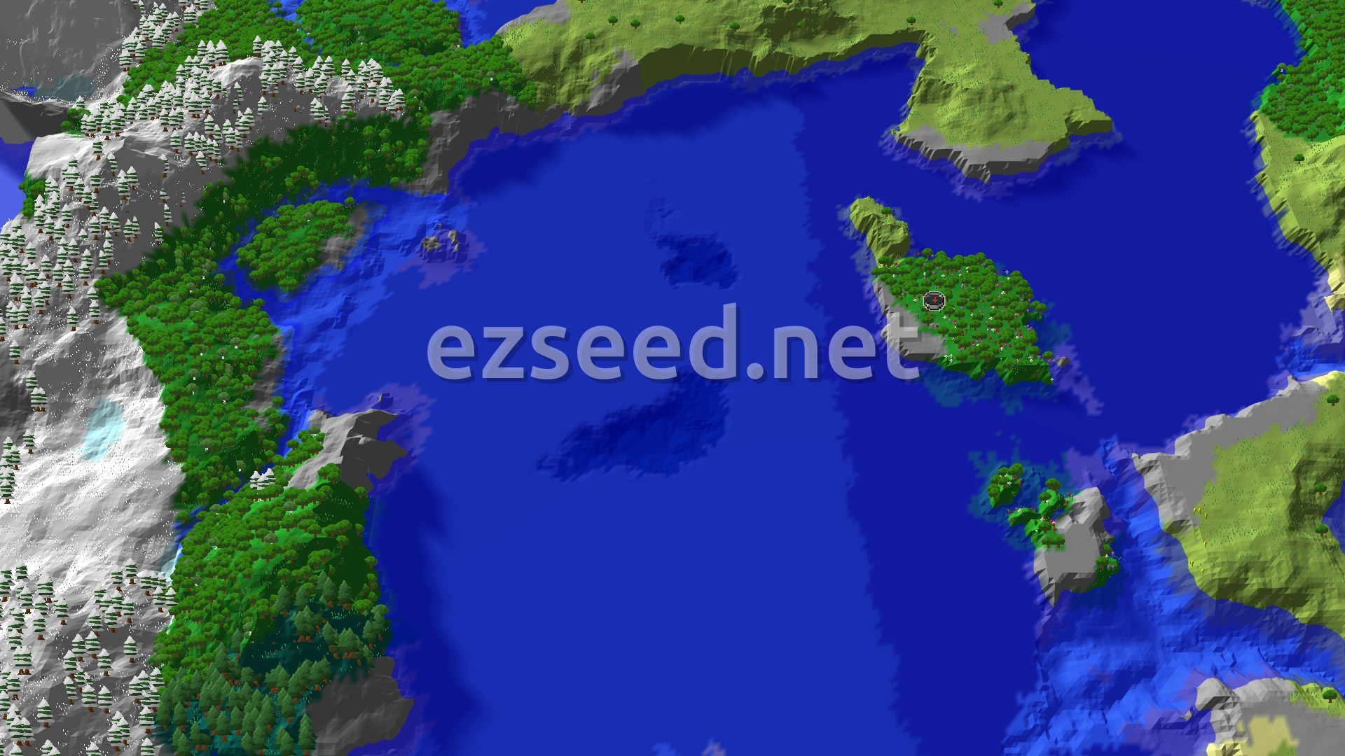 Aerial Minecraft seed map — Flower Forest Spawn with Nearby Trial Chambers