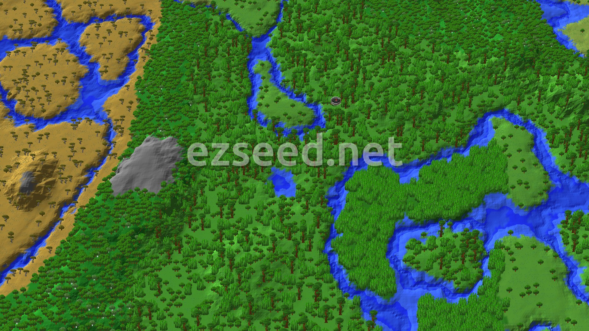 Aerial Minecraft seed map — Jungle Spawn with Nearby Bamboo and Early Structures