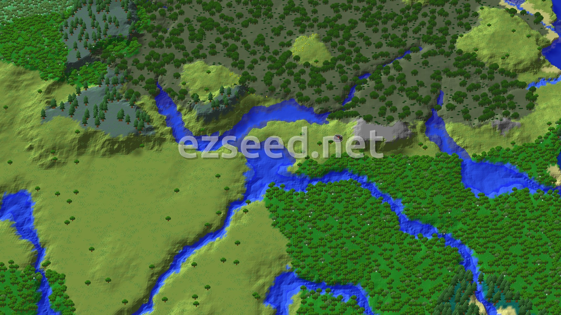 Aerial Minecraft seed map — Village and Trial Chambers Near Spawn