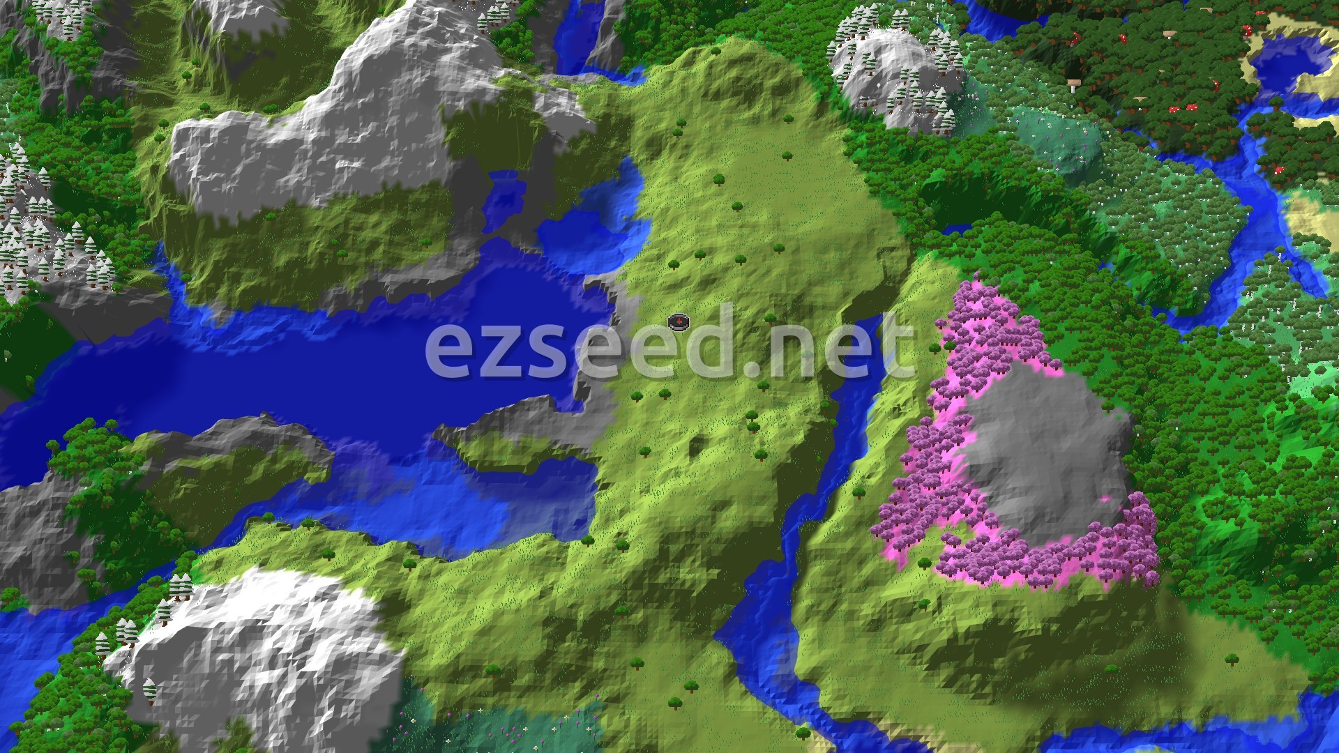 Aerial Minecraft seed map — Spawn Near a Village and Ancient City in Plains