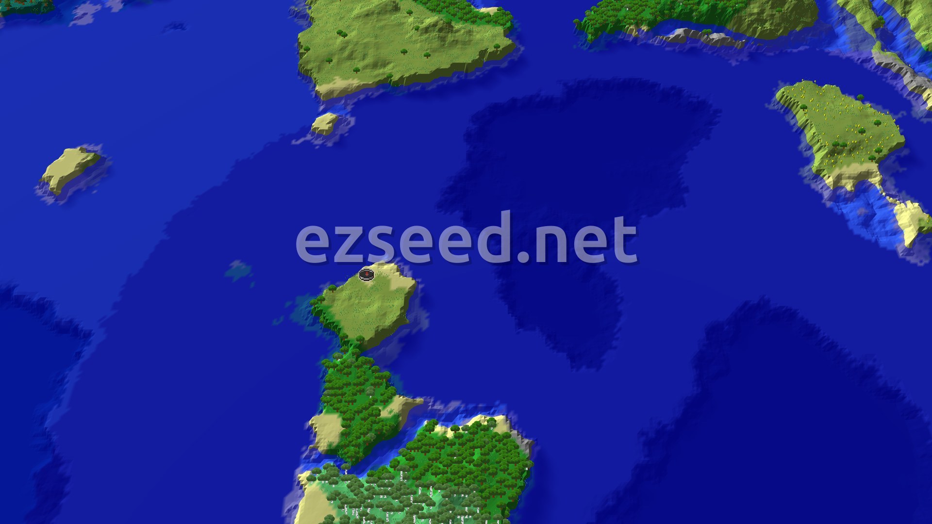 Aerial Minecraft seed map — Island Spawn with Buried Treasure and Lush Caves