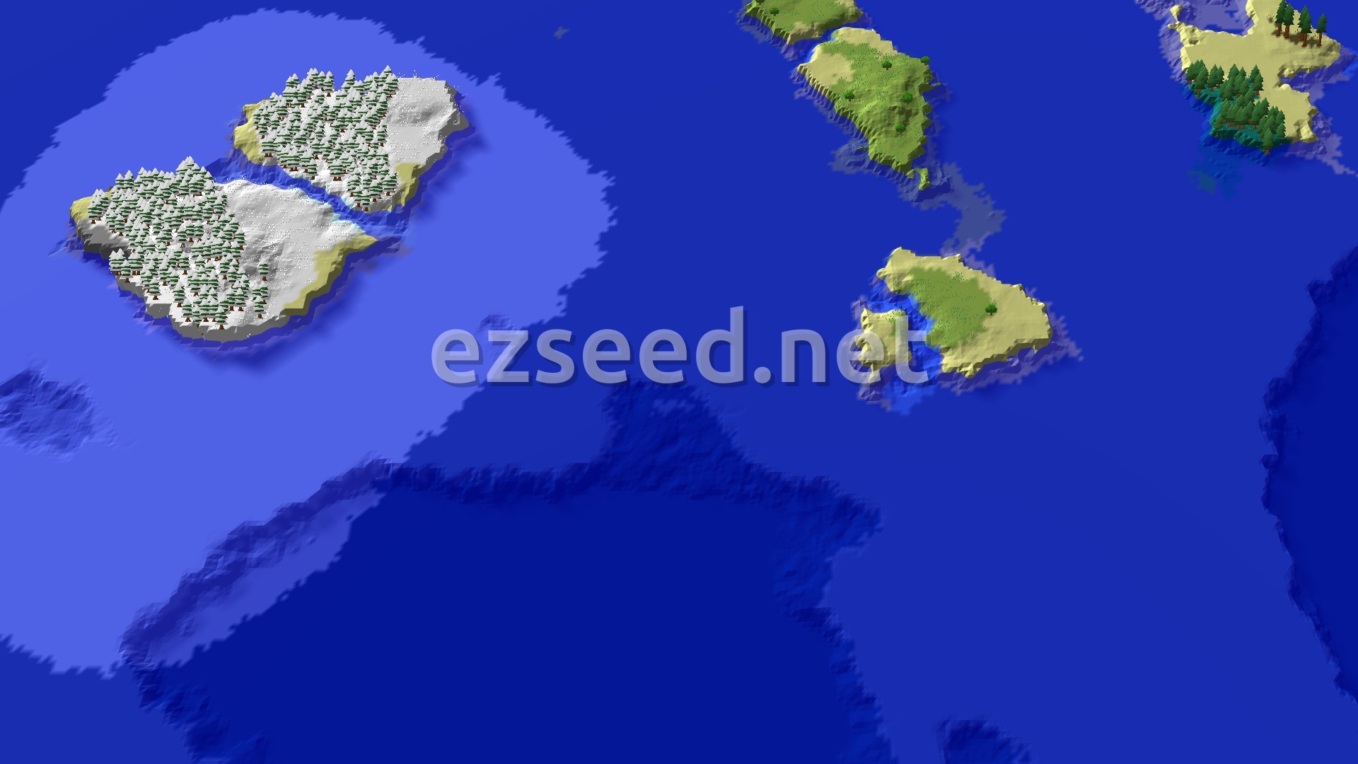 Aerial Minecraft seed map — Ocean Spawn with Nearby Ruined Portal and Trial Chambers