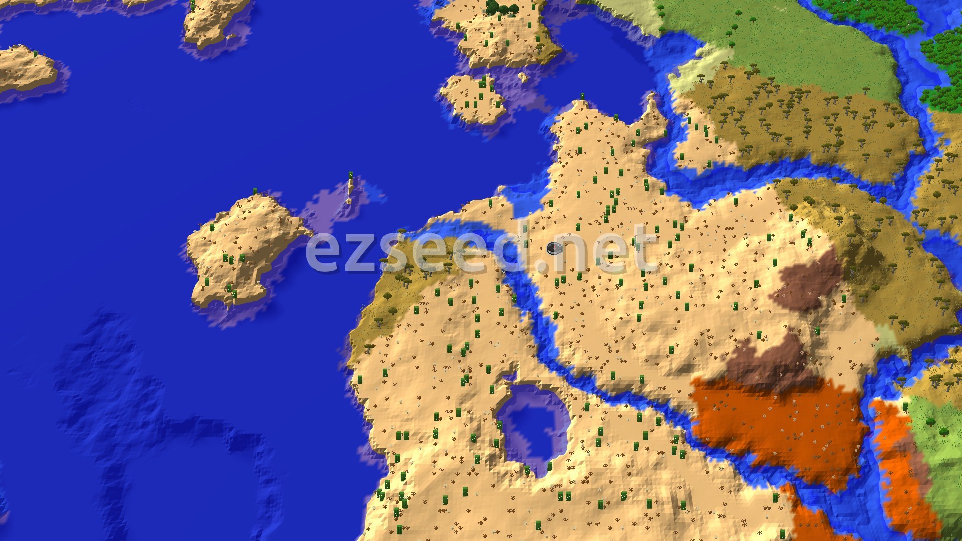 Aerial Minecraft seed map — Trial Chambers and Desert Village Near Spawn