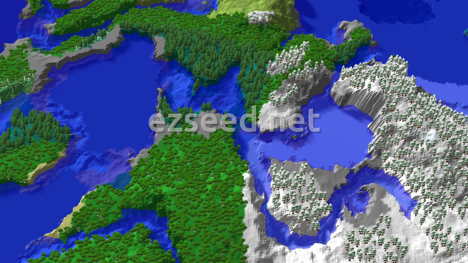 Aerial Minecraft seed map — Spawn in a Forest with a nearby Igloo and Trial Chambers