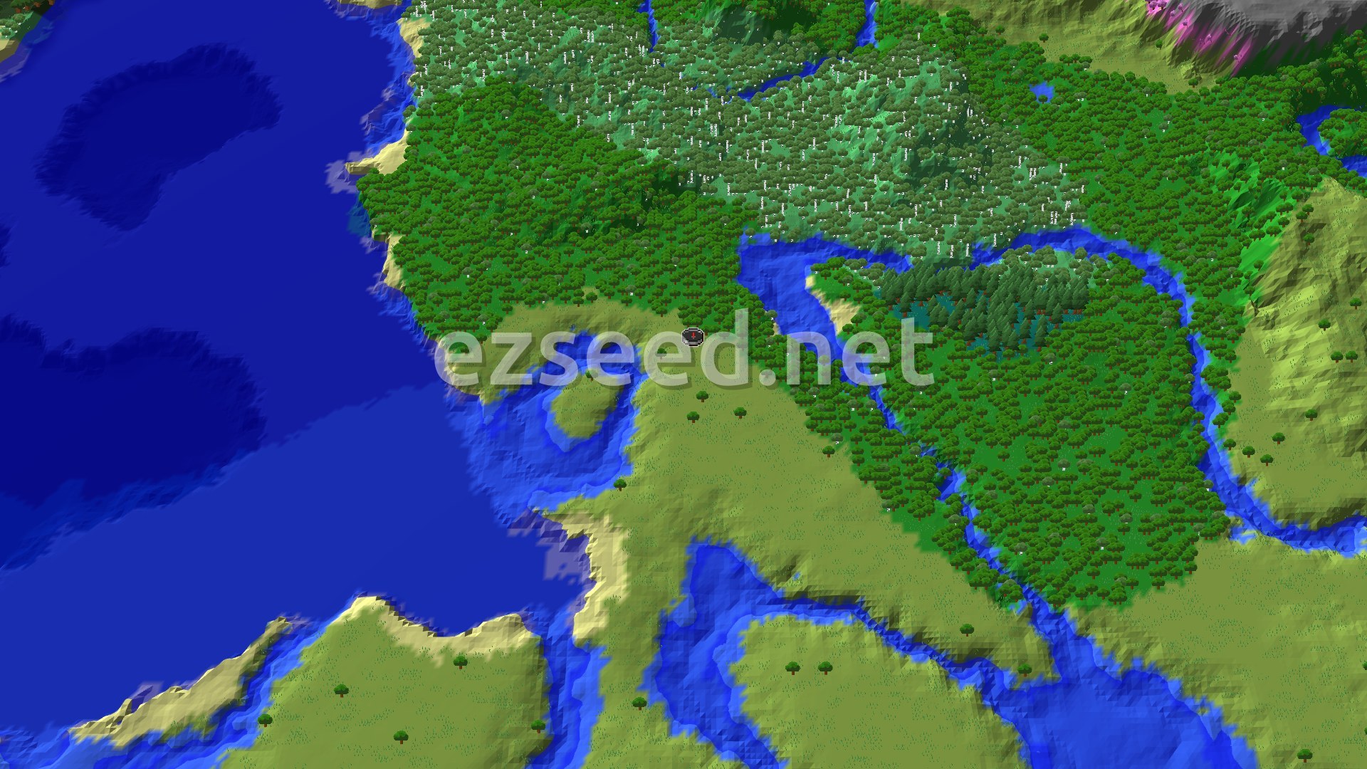 Aerial Minecraft seed map — A Quiet Start, Then a World of Exploration