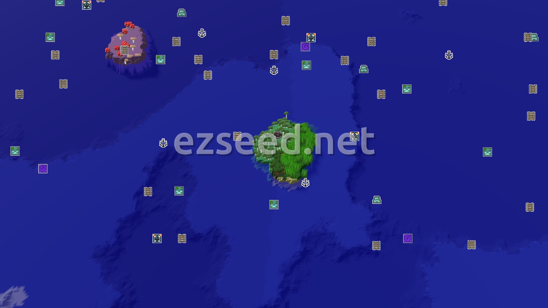 Aerial Minecraft seed map — Island Beginnings with an Ocean of Opportunities