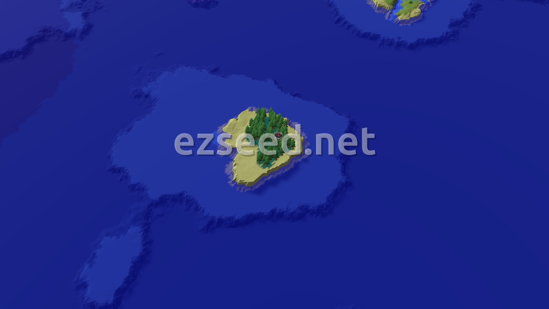 Aerial Minecraft seed map — Island Spawn with a Village Just Steps Away