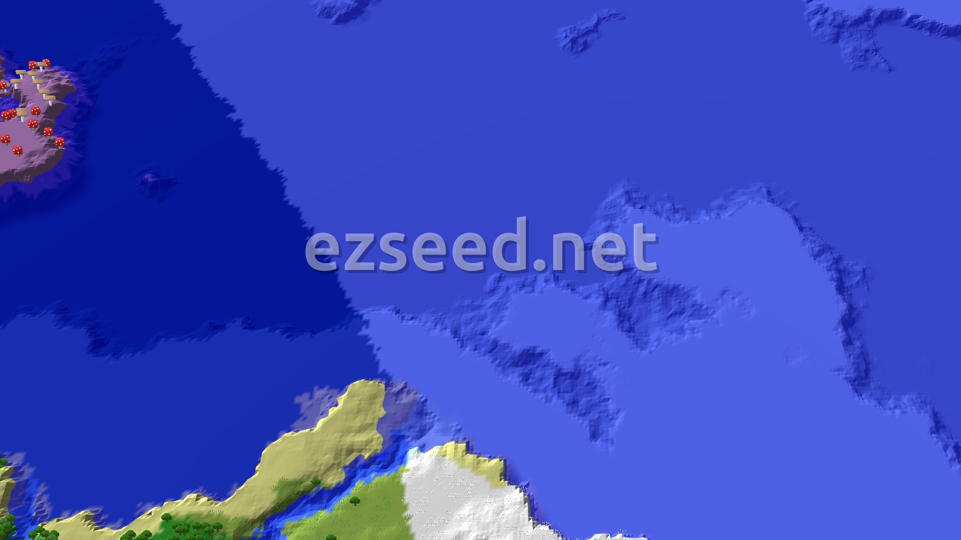 Aerial Minecraft seed map — A Long Journey to Mushroom Fields and Ancient Cities
