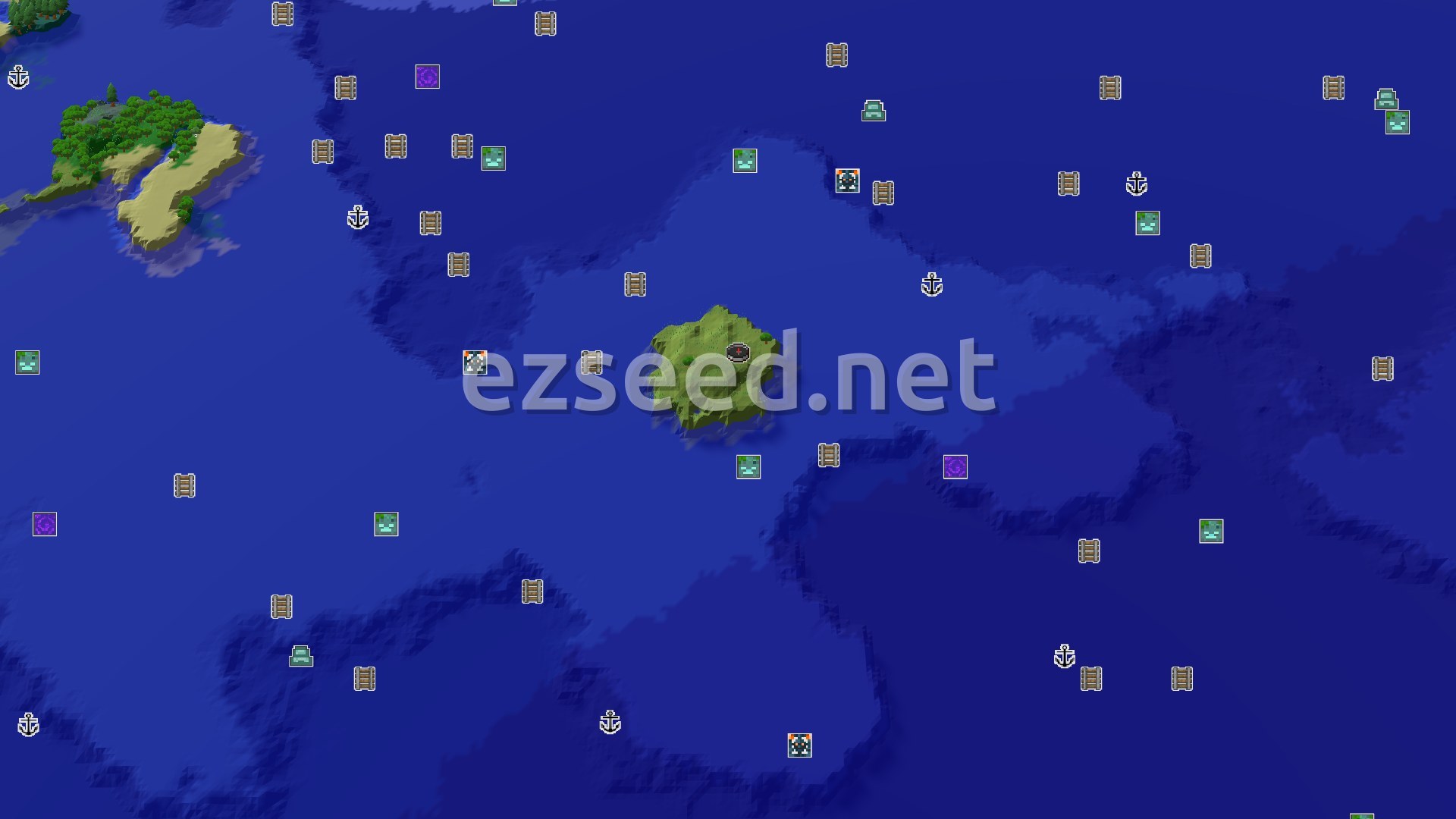 Aerial Minecraft seed map — Ocean Spawns and Trial Chambers Nearby