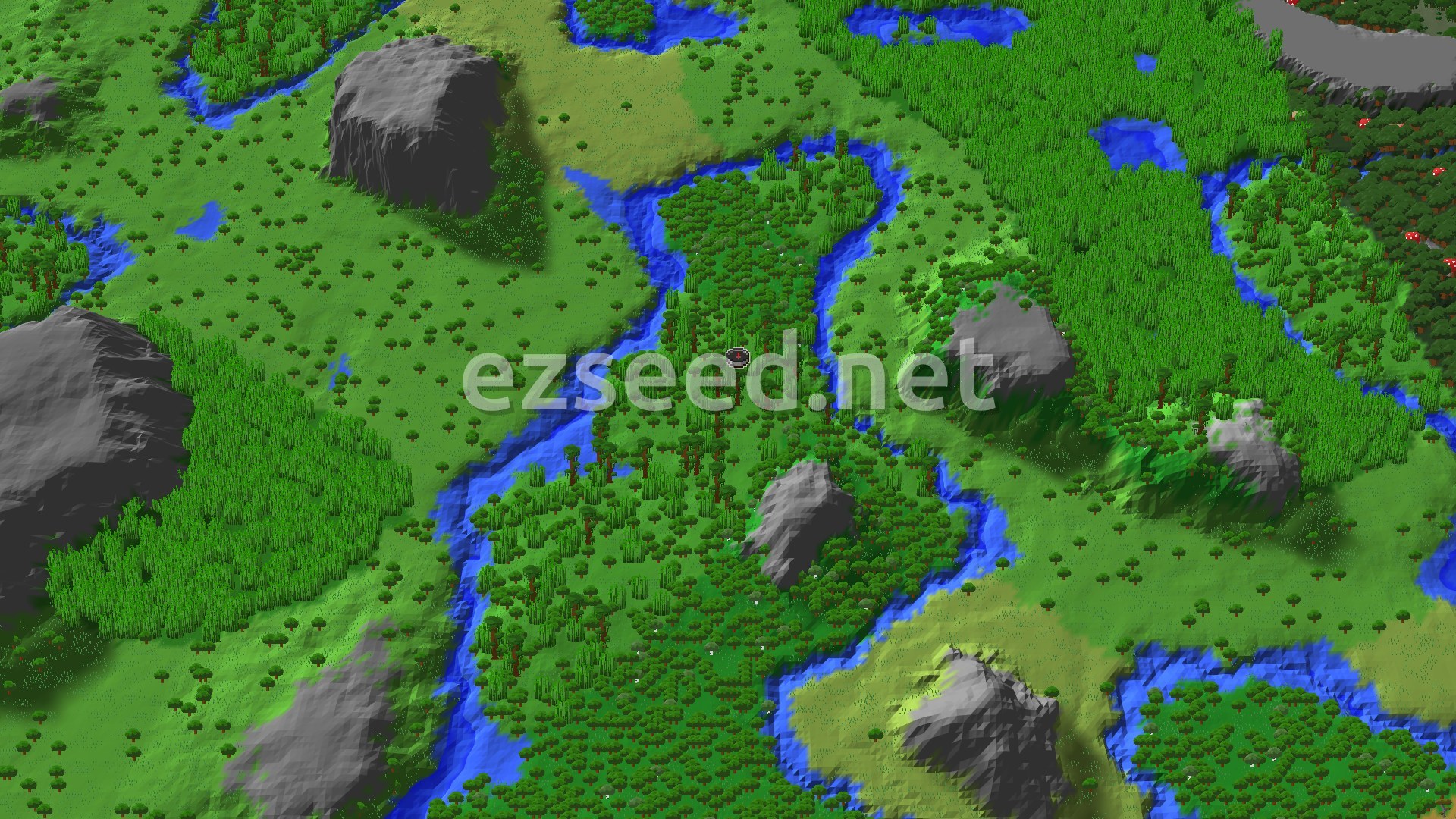 Aerial Minecraft seed map — Jungle Spawn with Quick Trial Chambers Access