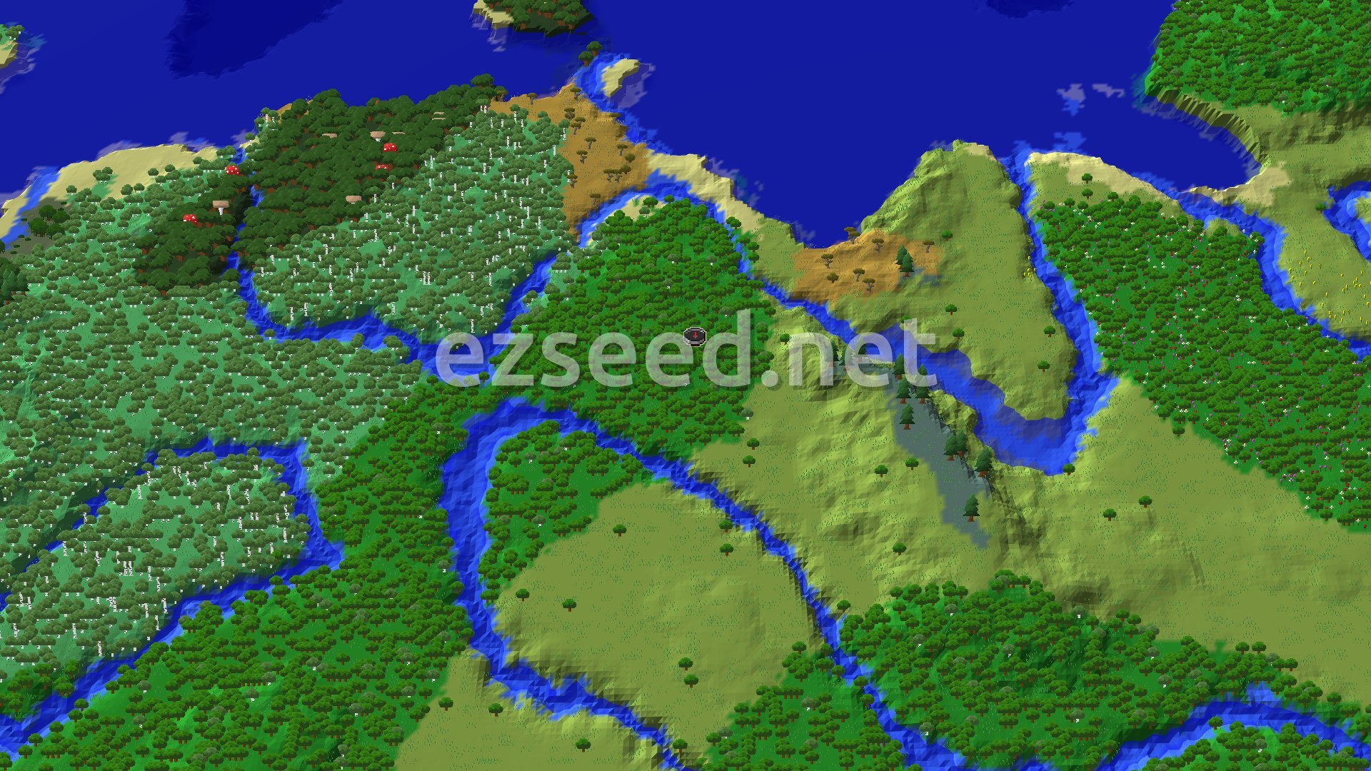 Aerial Minecraft seed map — Trial Chambers Near River Spawn