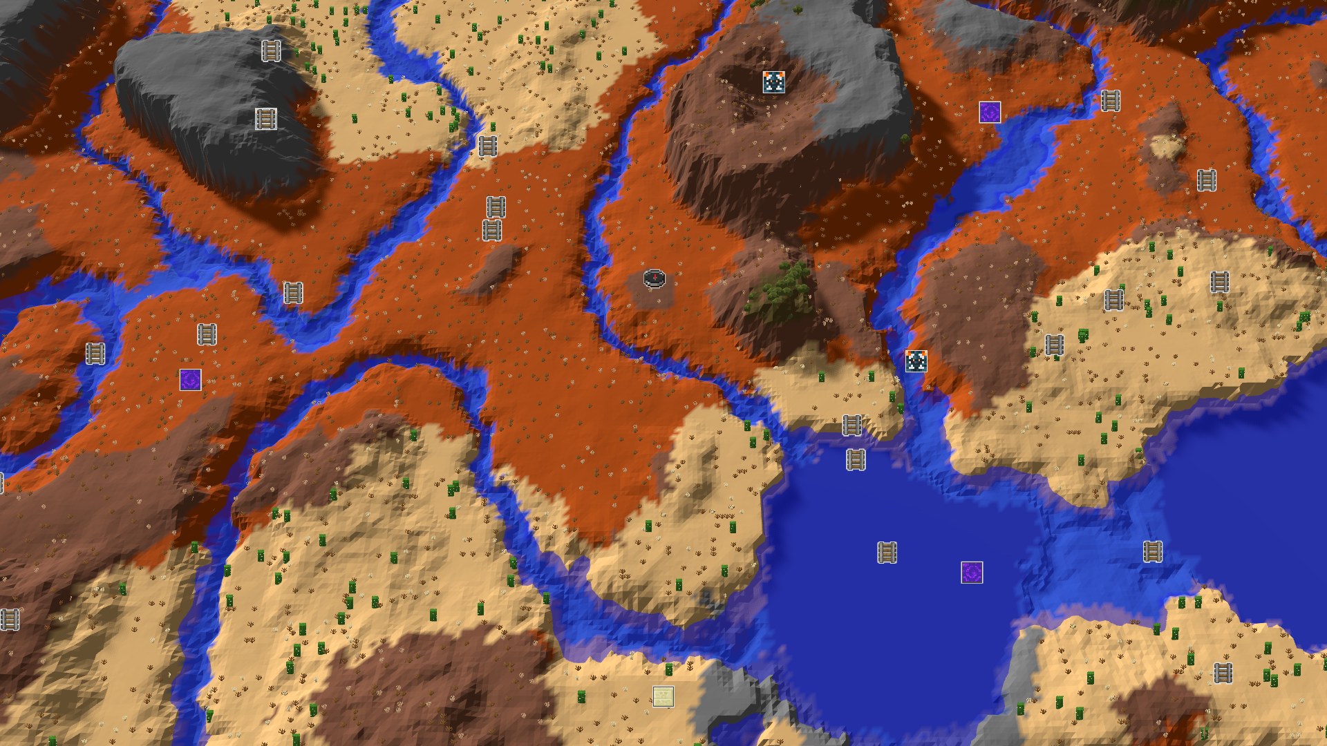 Aerial Minecraft seed map — Red Rock Canyons and Desert Expanses