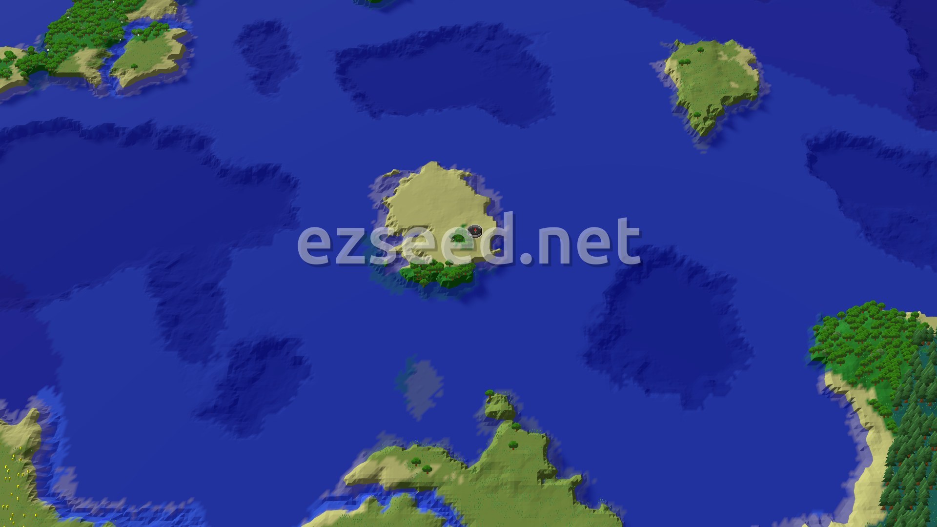 Aerial Minecraft seed map — Island Spawn with Quick Underground Access