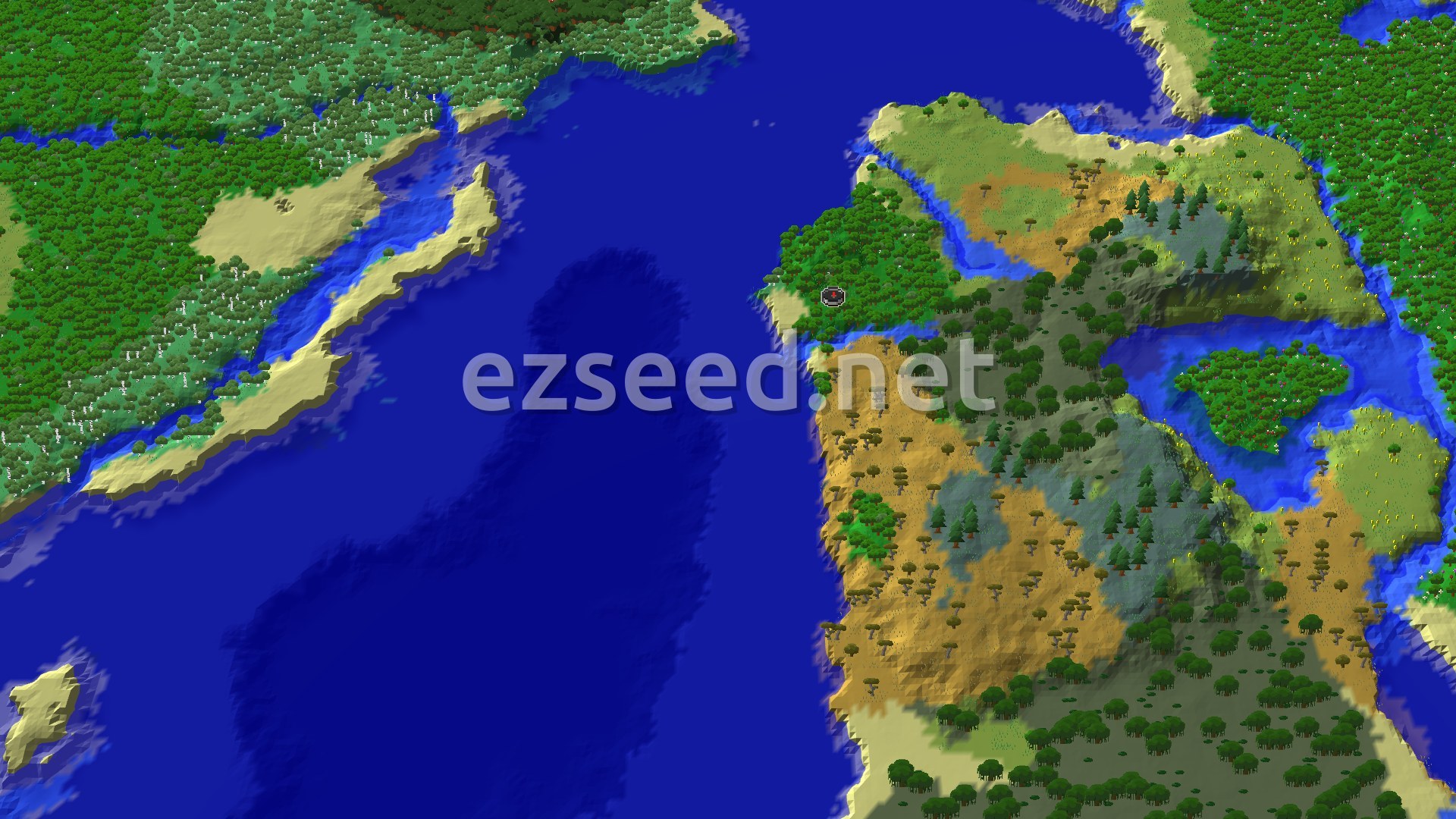 Aerial Minecraft seed map — Trial Chambers Near a Coastal Forest Spawn