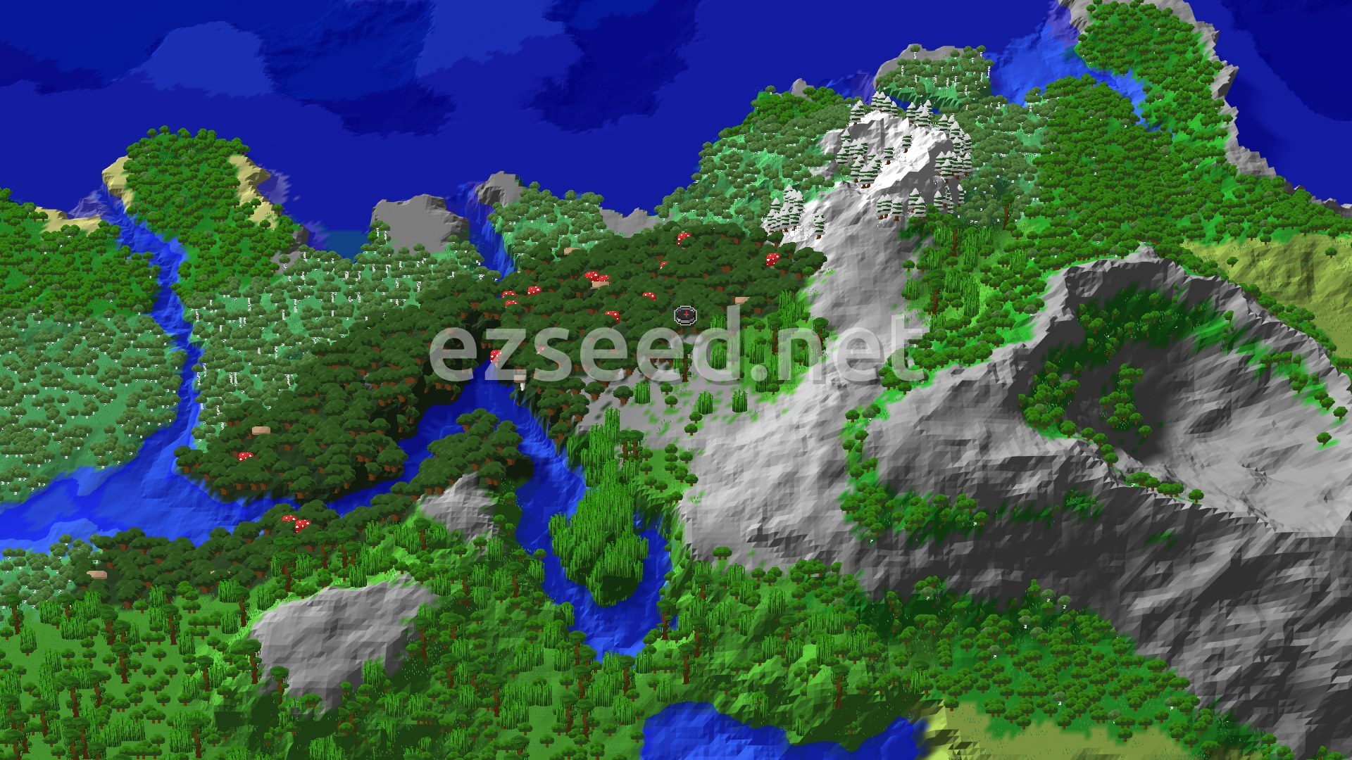 Aerial Minecraft seed map — Dark Forest Spawn with Nearby Ancient City
