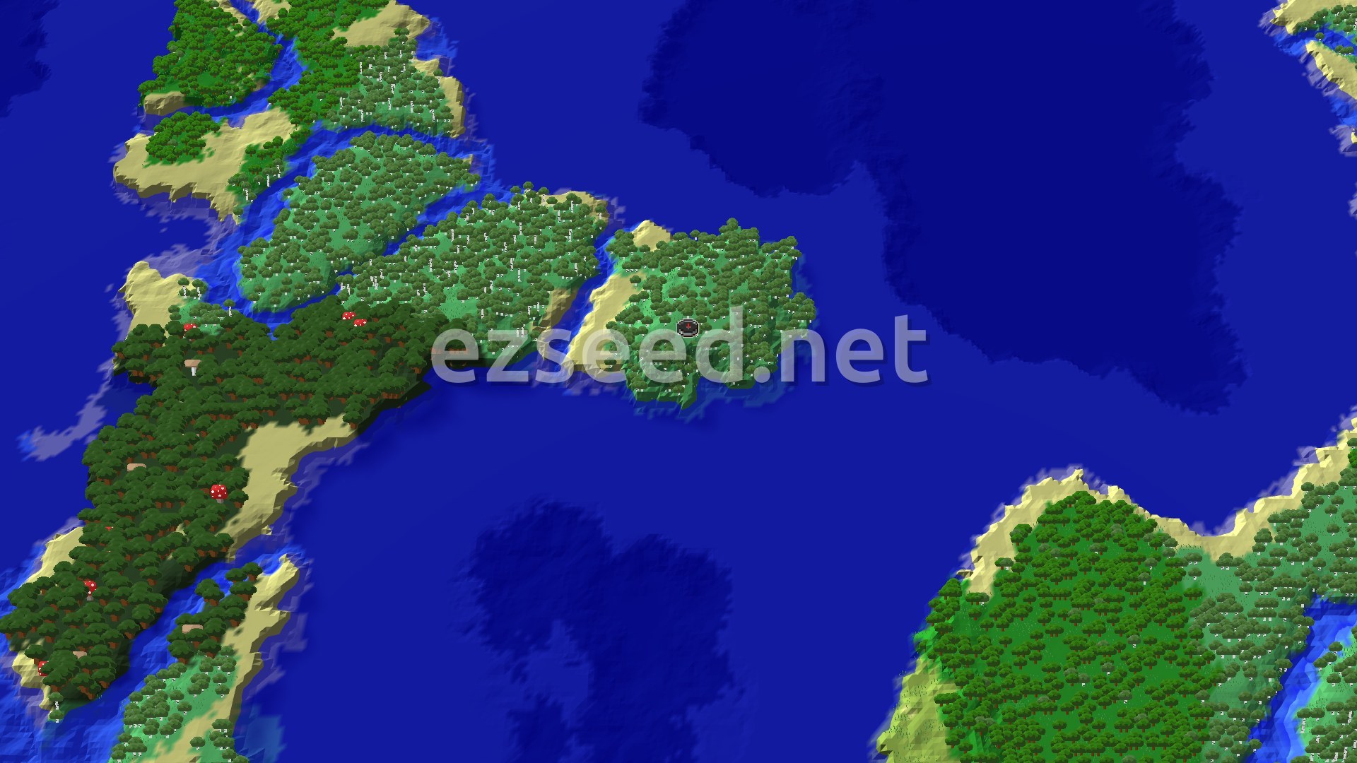 Aerial Minecraft seed map — Birch Forest Island Spawn, Ocean All Around