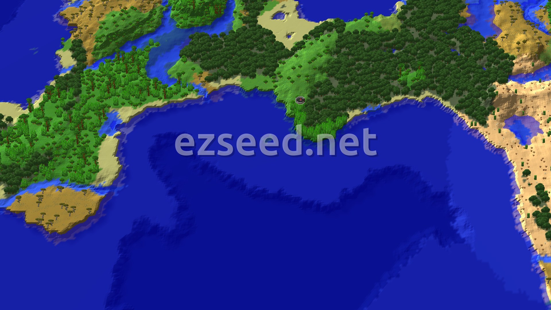 Aerial Minecraft seed map — Bamboo Jungle Spawn with Nearby Trial Chambers