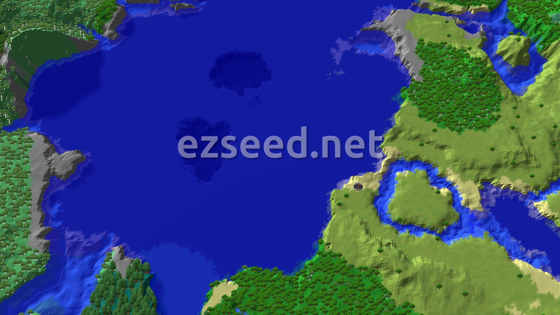 Aerial Minecraft seed map — Ancient City Not Far From A Coastal Spawn