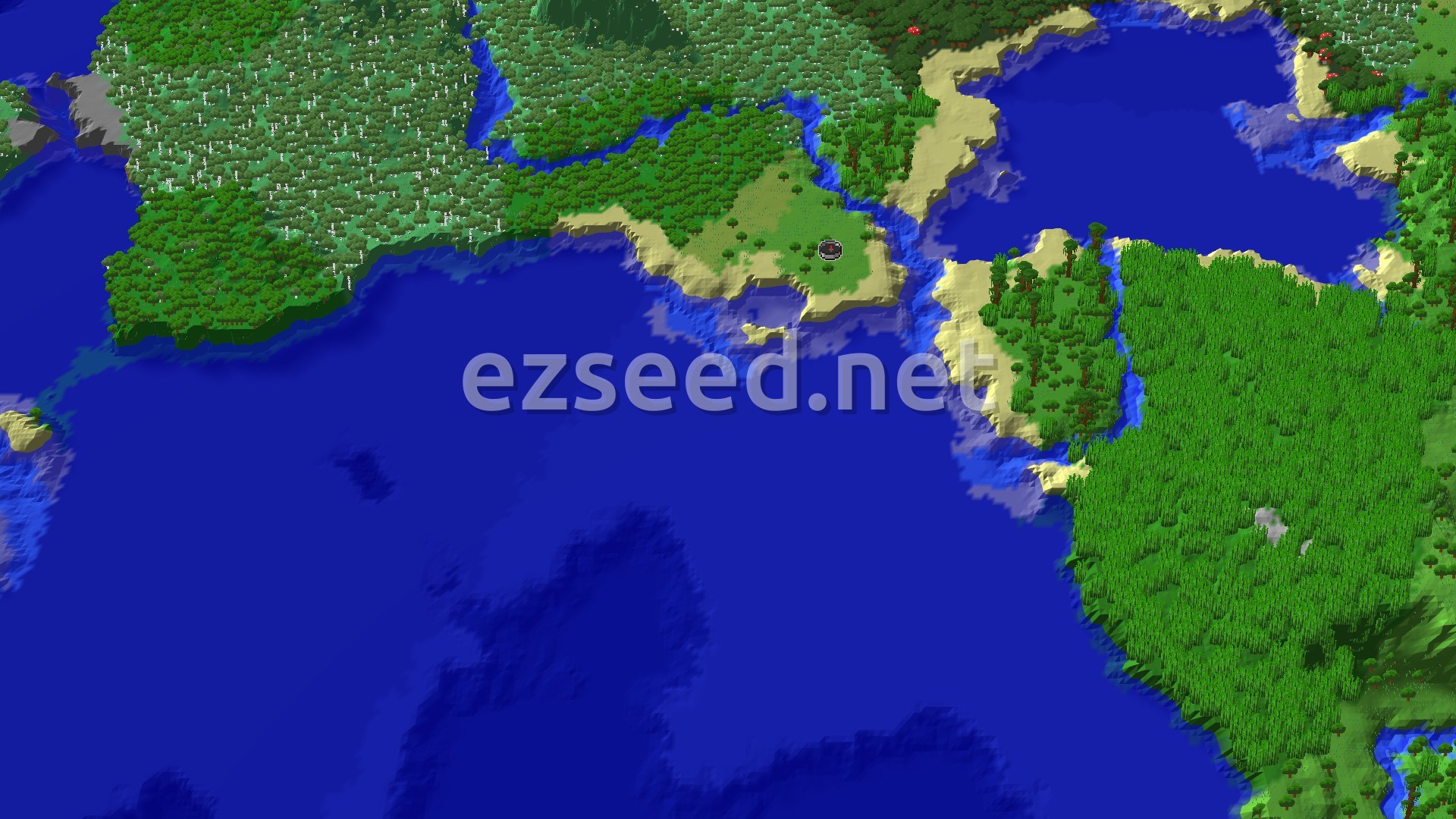 Aerial Minecraft seed map — Jungle Spawn with Nearby Mineshaft and Treasure