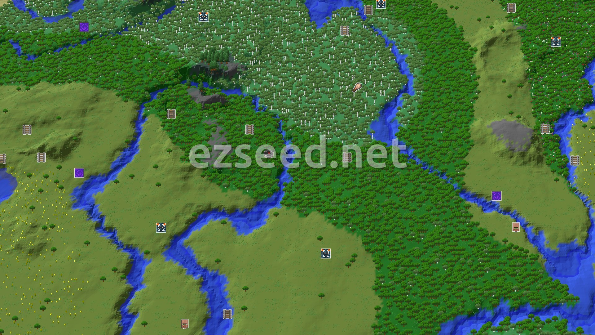 Aerial Minecraft seed map — A Quiet Start, Then a World of Exploration