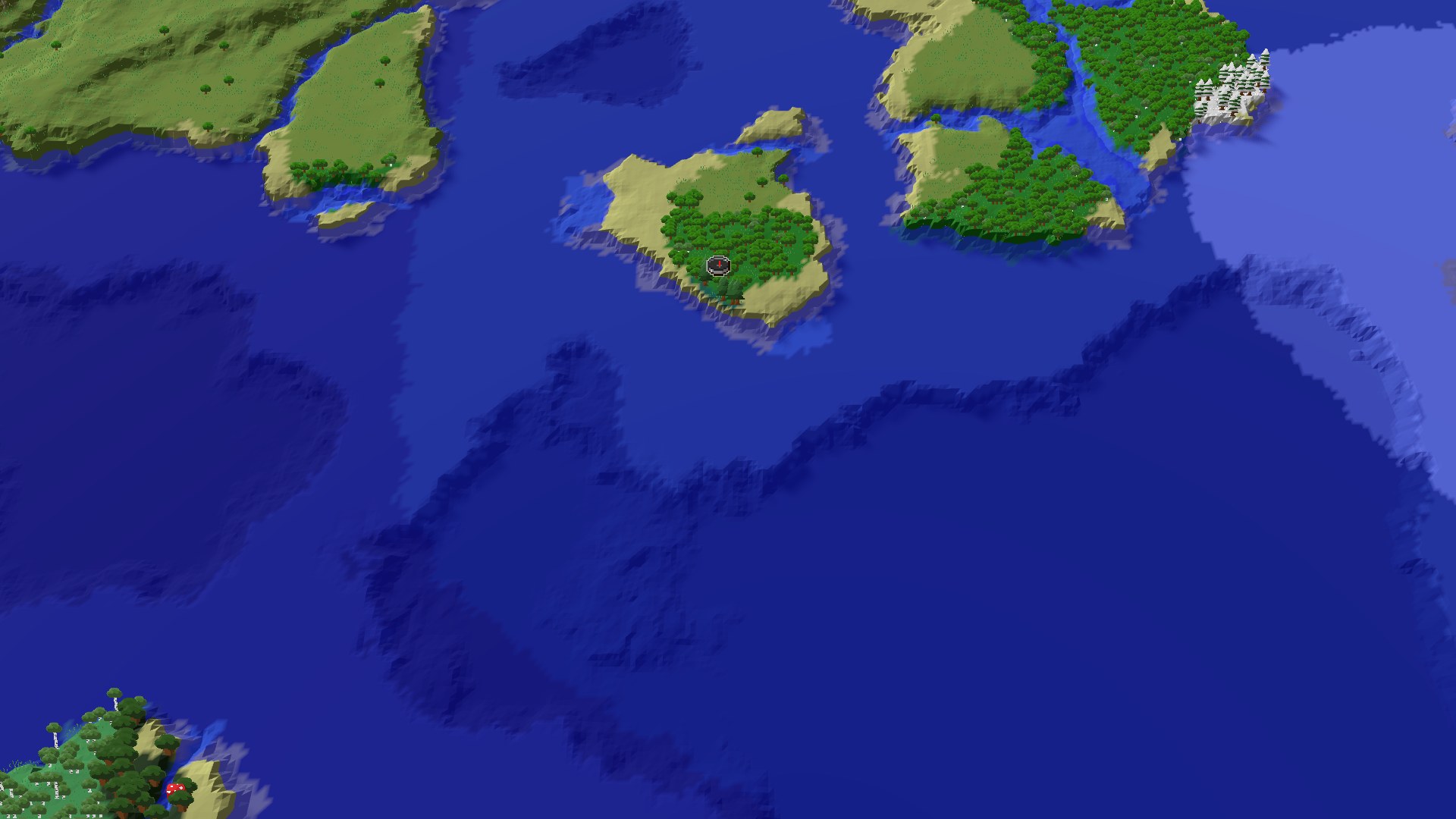Aerial Minecraft seed map — Ocean Island Start with Nearby Trial Chambers