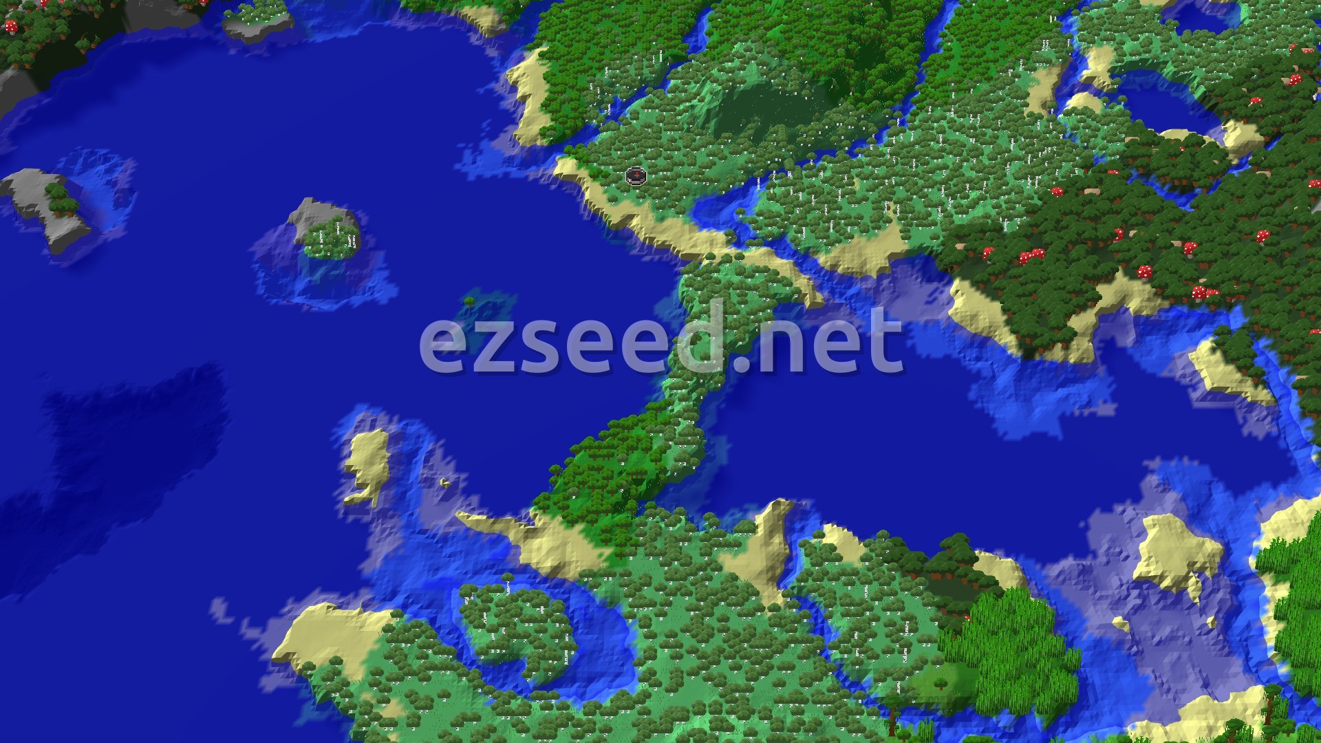 Aerial Minecraft seed map — A Jungle Journey: Trial Chambers & Mansion Nearby