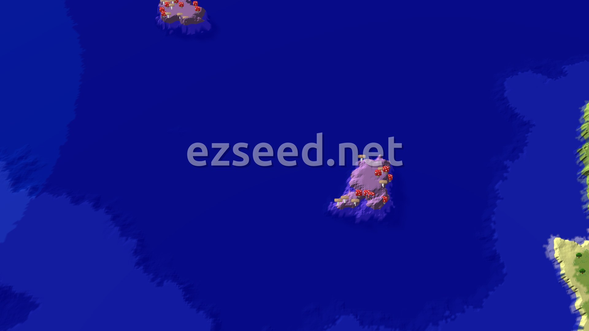 Aerial Minecraft seed map — Mushroom Island within reach of a Forest spawn