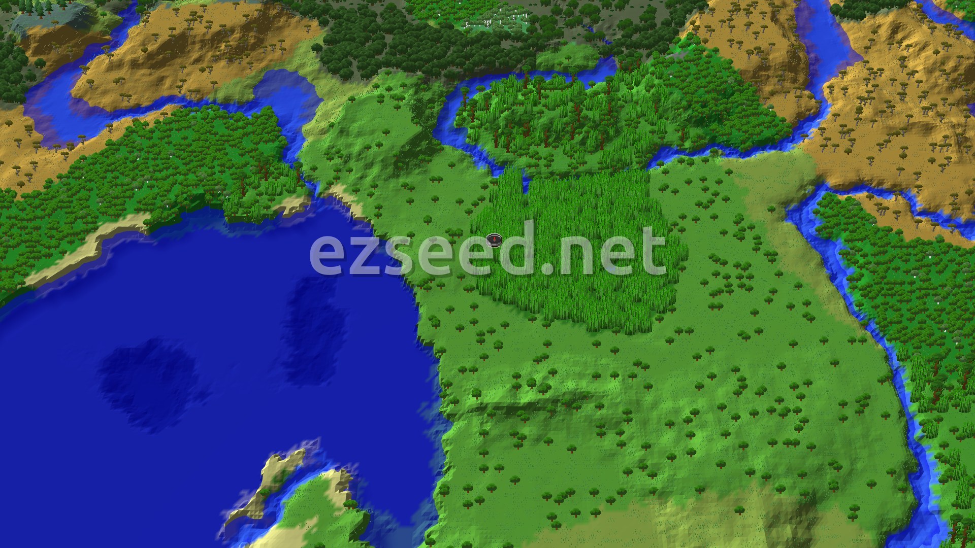 Aerial Minecraft seed map — Bamboo Jungle Spawn with Nearby Trial Chambers