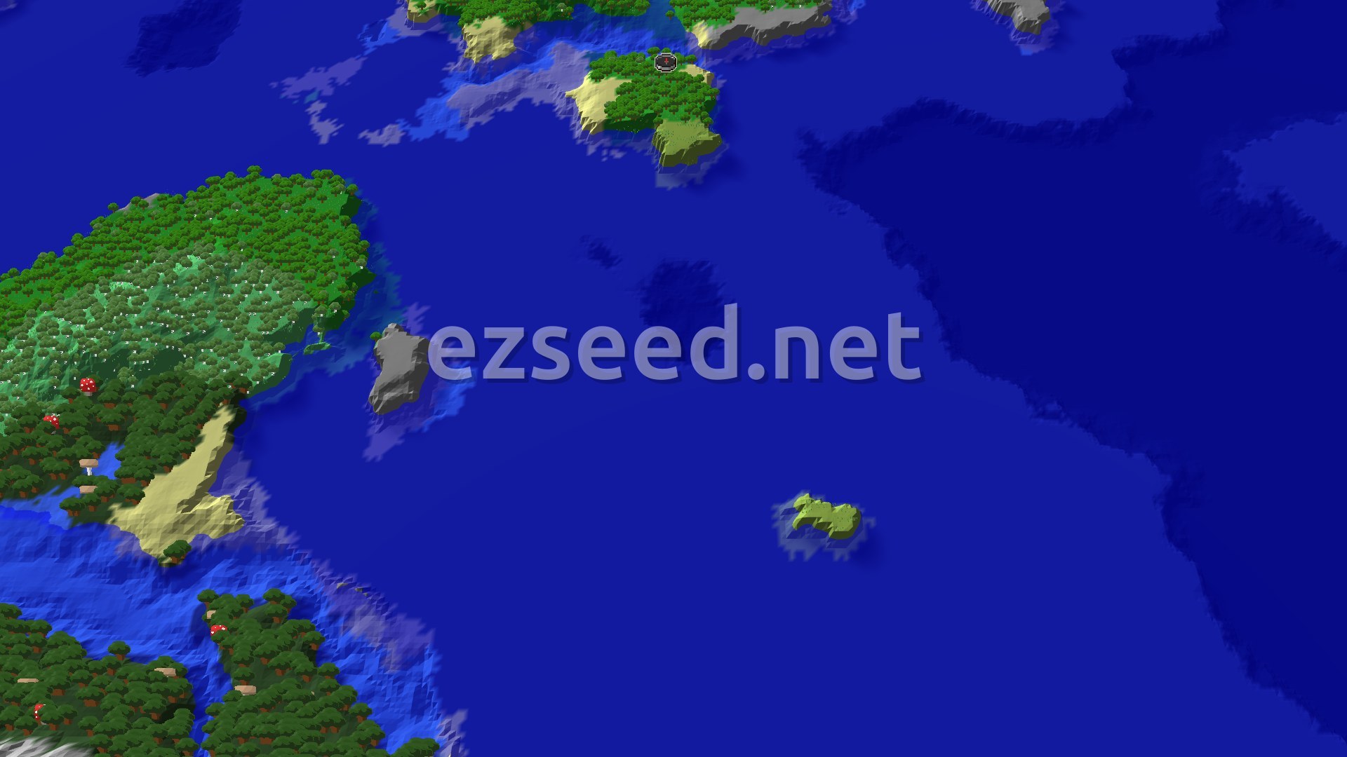 Aerial Minecraft seed map — Spawn on a Forest Island with Trial Chambers Nearby