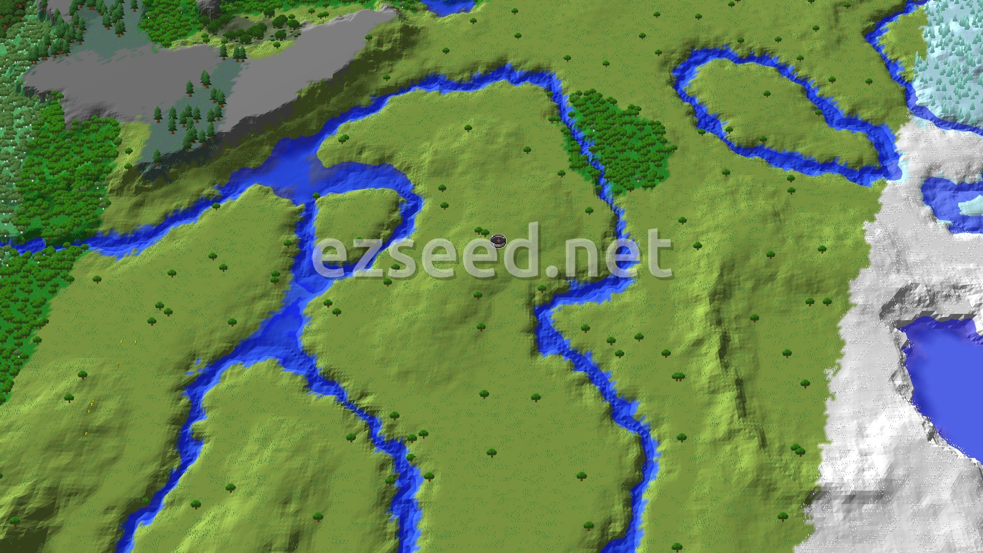 Aerial Minecraft seed map — Village with Ancient City Nearby