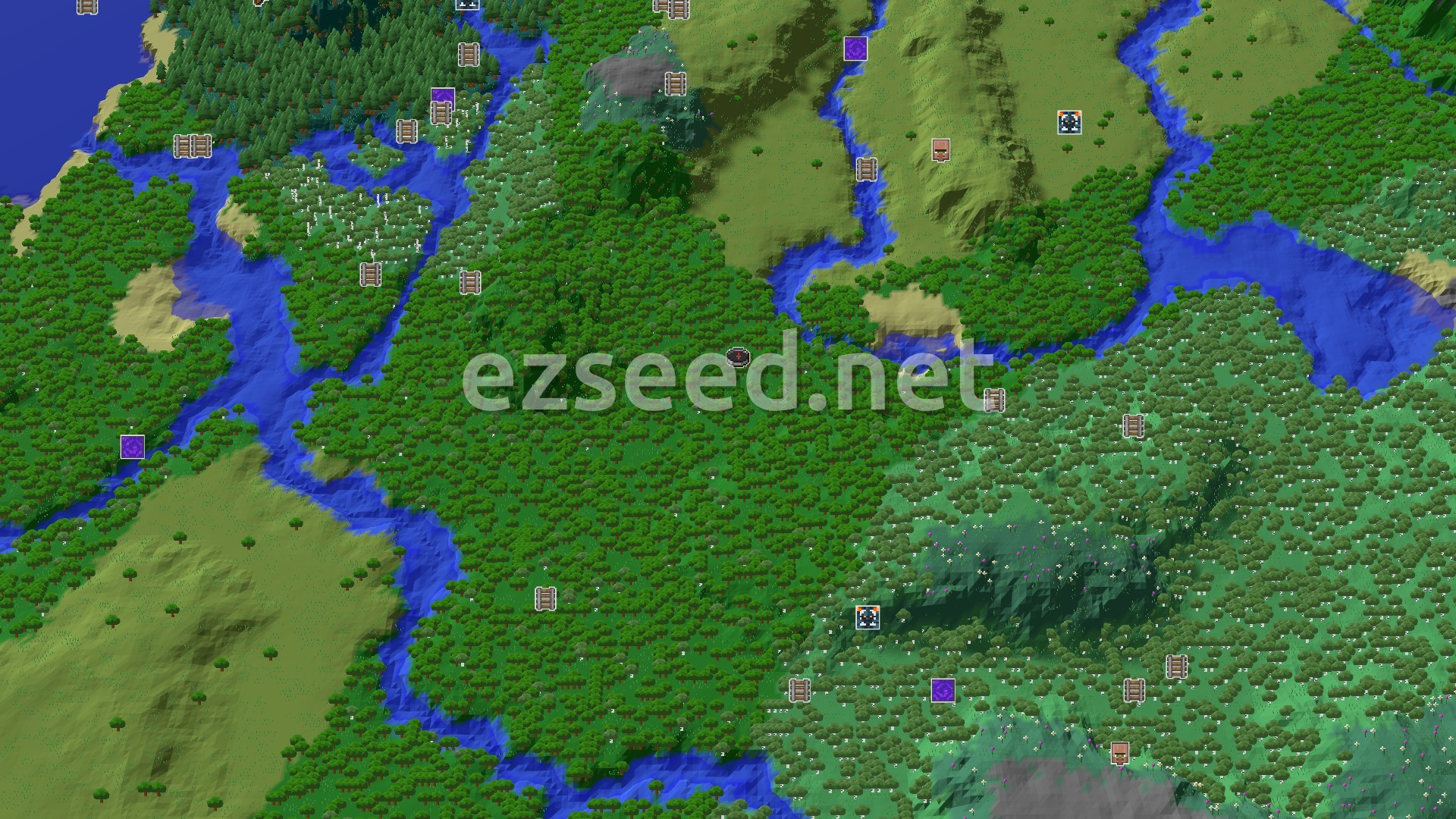 Aerial Minecraft seed map — A Lush Forest Start With Nearby Trial Chambers