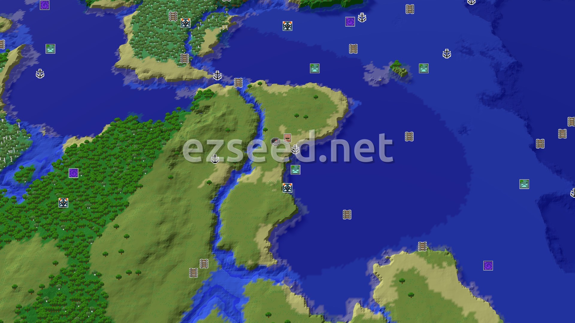 Aerial Minecraft seed map — A Quick Village Start With Nearby Trial Chambers