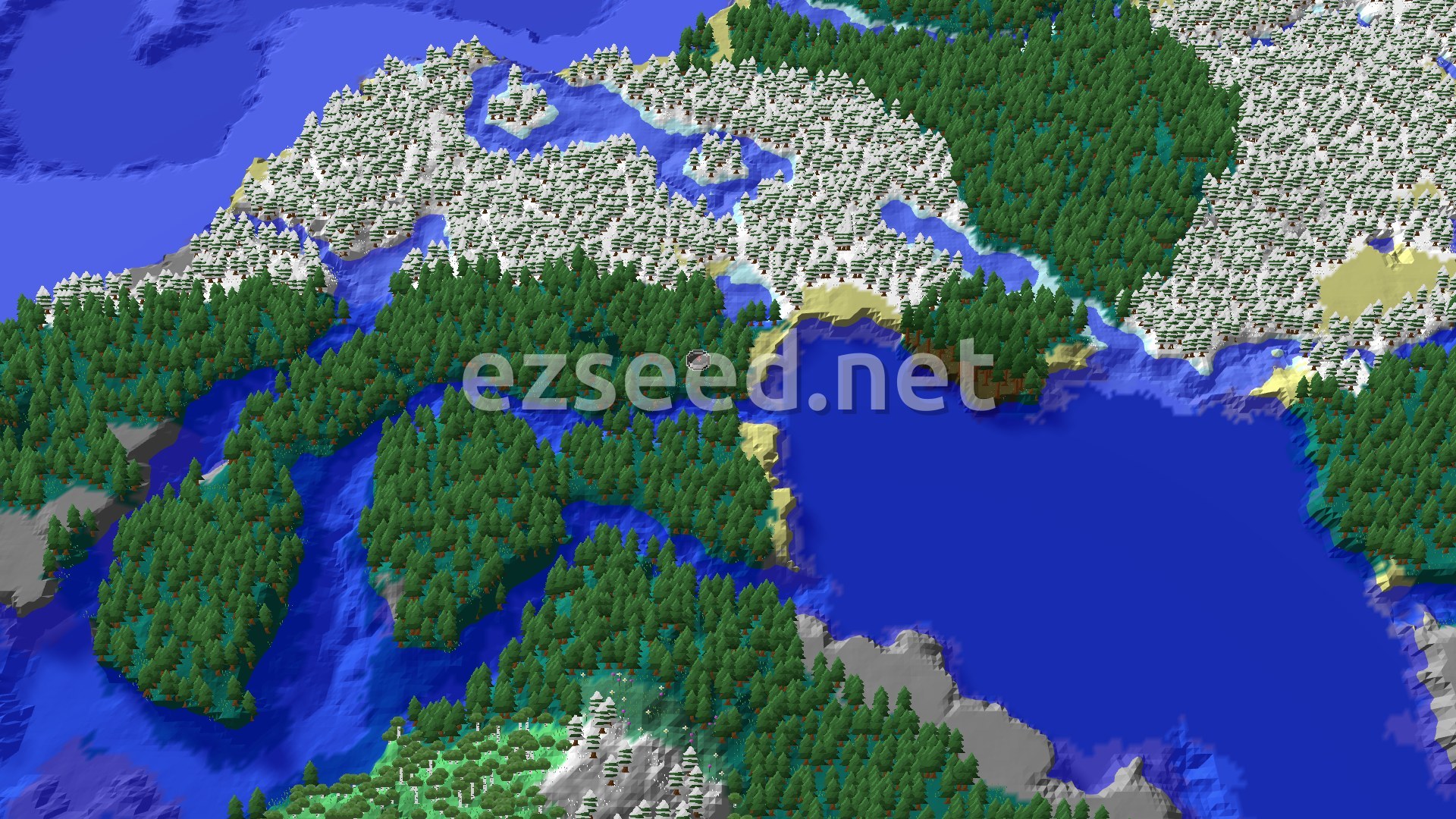 Aerial Minecraft seed map — Taiga Spawn with Nearby Trial Chambers and Igloo