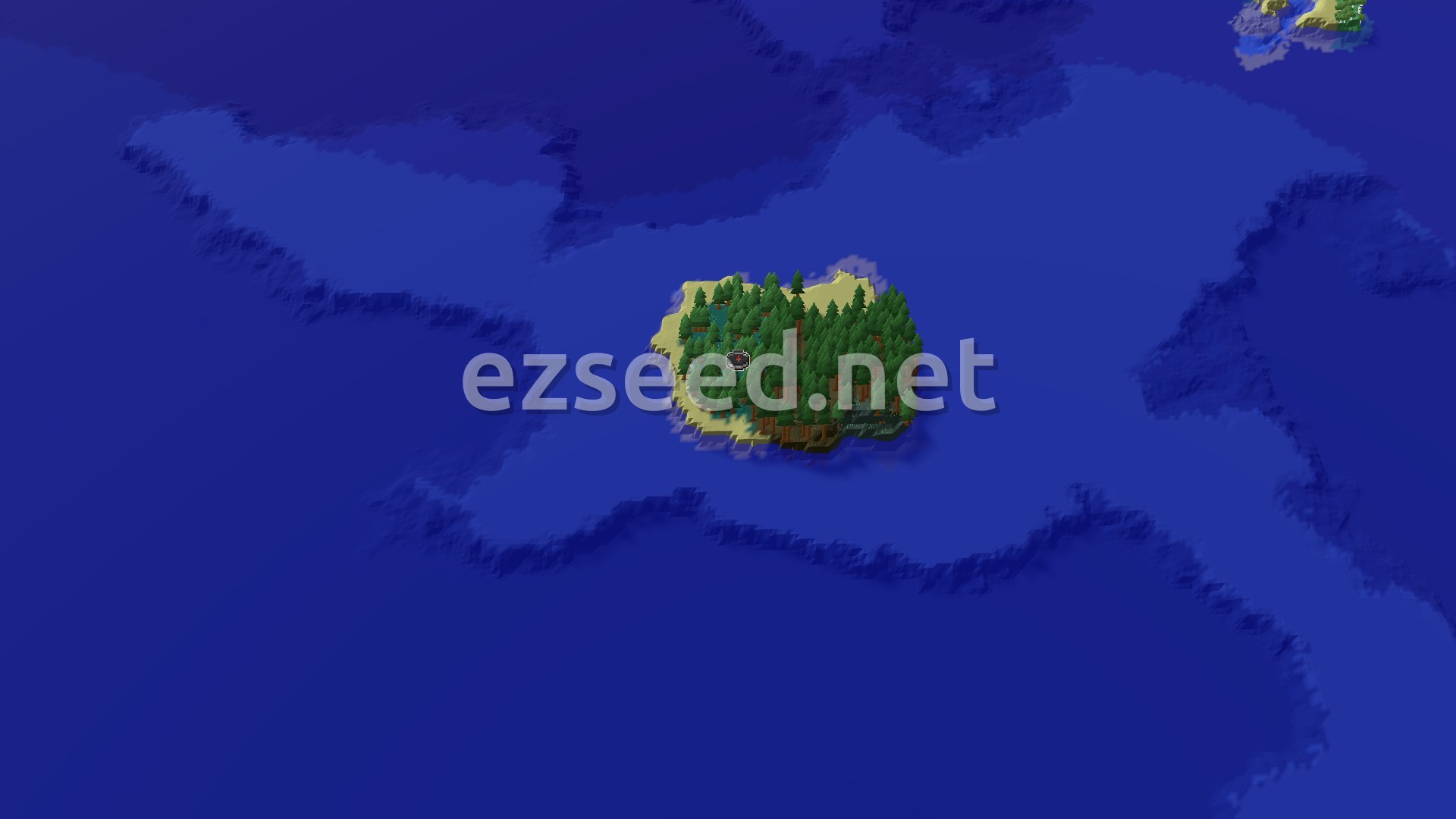 Aerial Minecraft seed map — An Island Taiga Start with Nearby Village and Portal