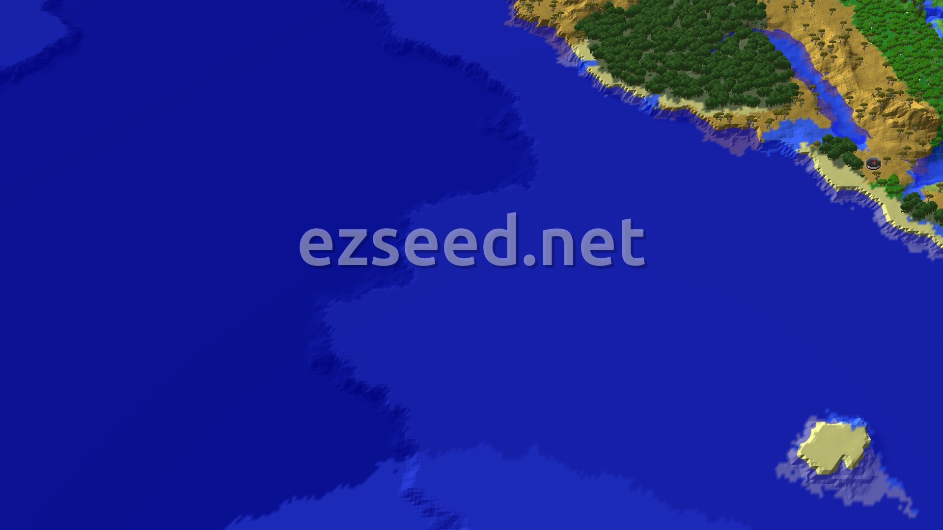 An aerial view of a coastline featuring a dark green Mangrove Swamp, lighter green forests, and a sandy Savanna biome, all meeting a vast blue ocean. A small island is visible in the distance.