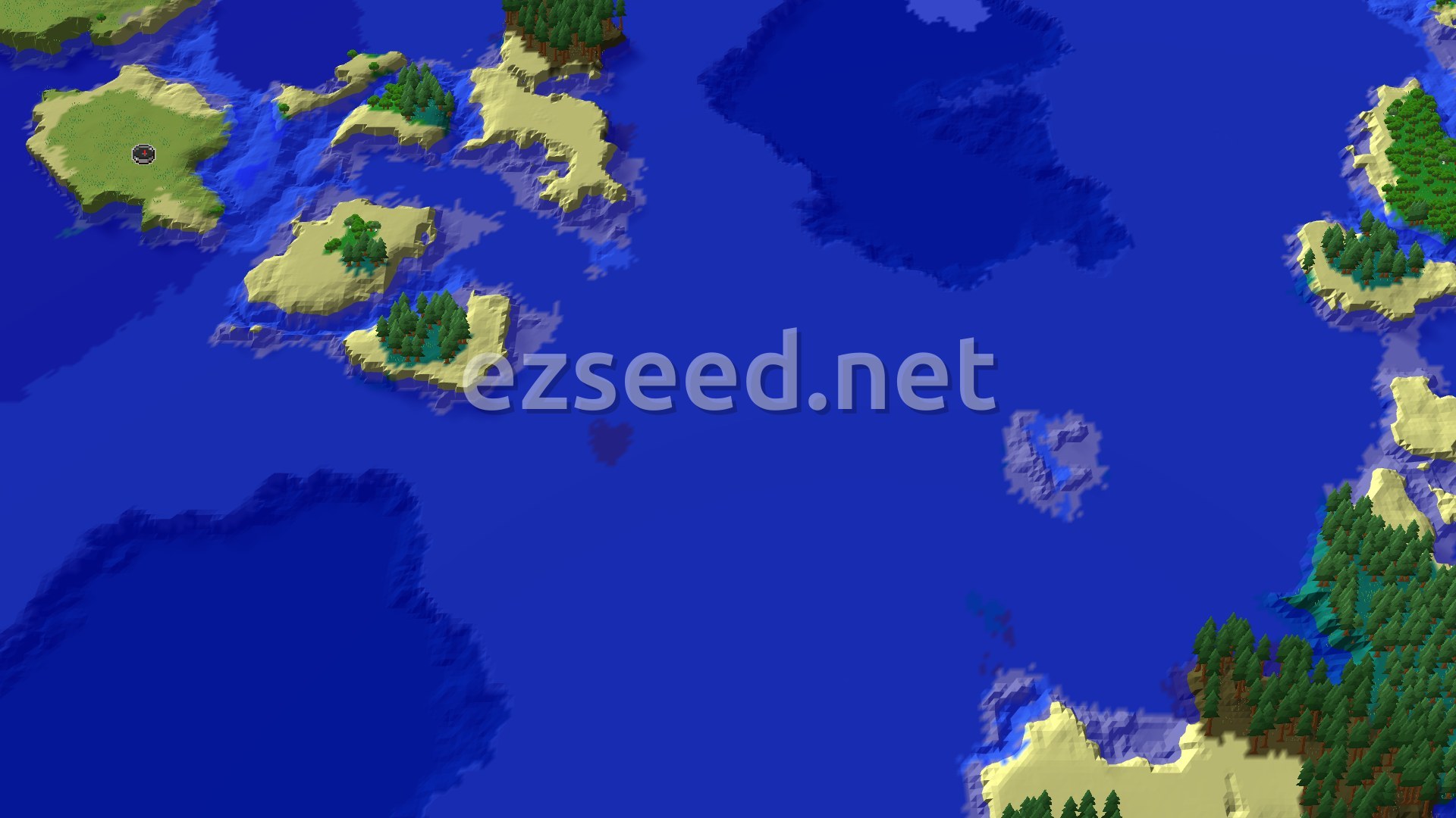 Aerial Minecraft seed map — Ocean, Islands, and a Hidden Village