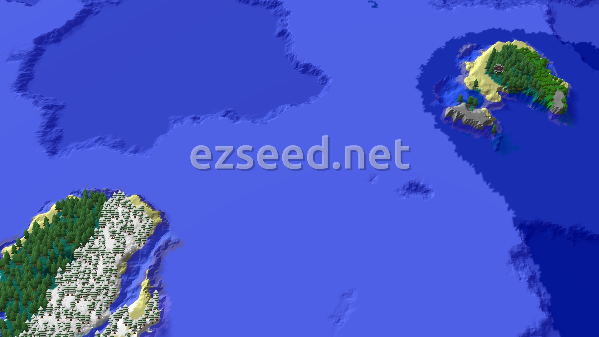 Aerial Minecraft seed map — Island Taiga Spawn with Nearby Trial Chambers