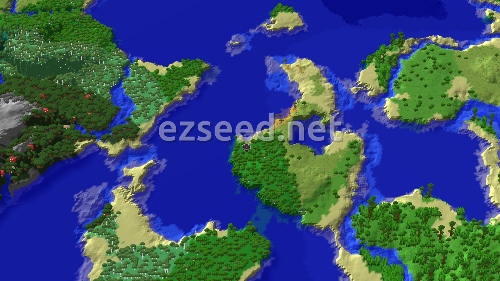 Aerial Minecraft seed map — A Lush Coastal Spawn with Nearby Trial Chambers