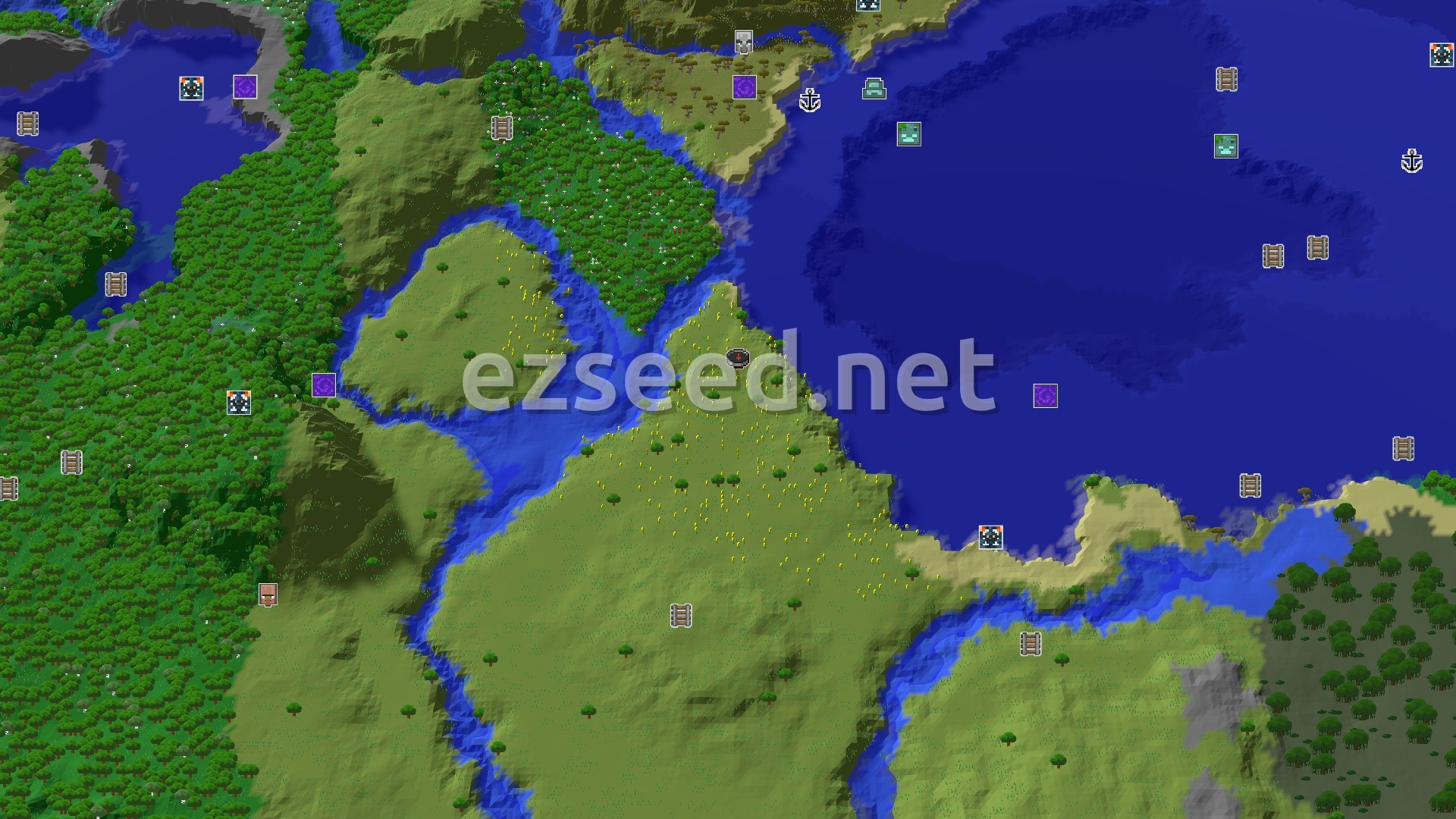 Aerial Minecraft seed map — A Sunflower Plains Start with Quick Trial Chambers