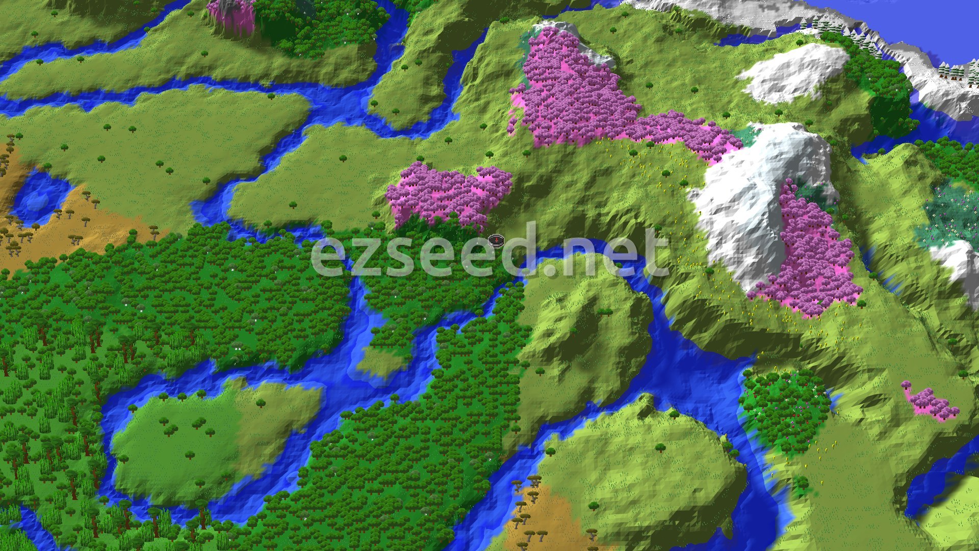 Aerial Minecraft seed map — Cherry Grove and Ancient City Near Spawn