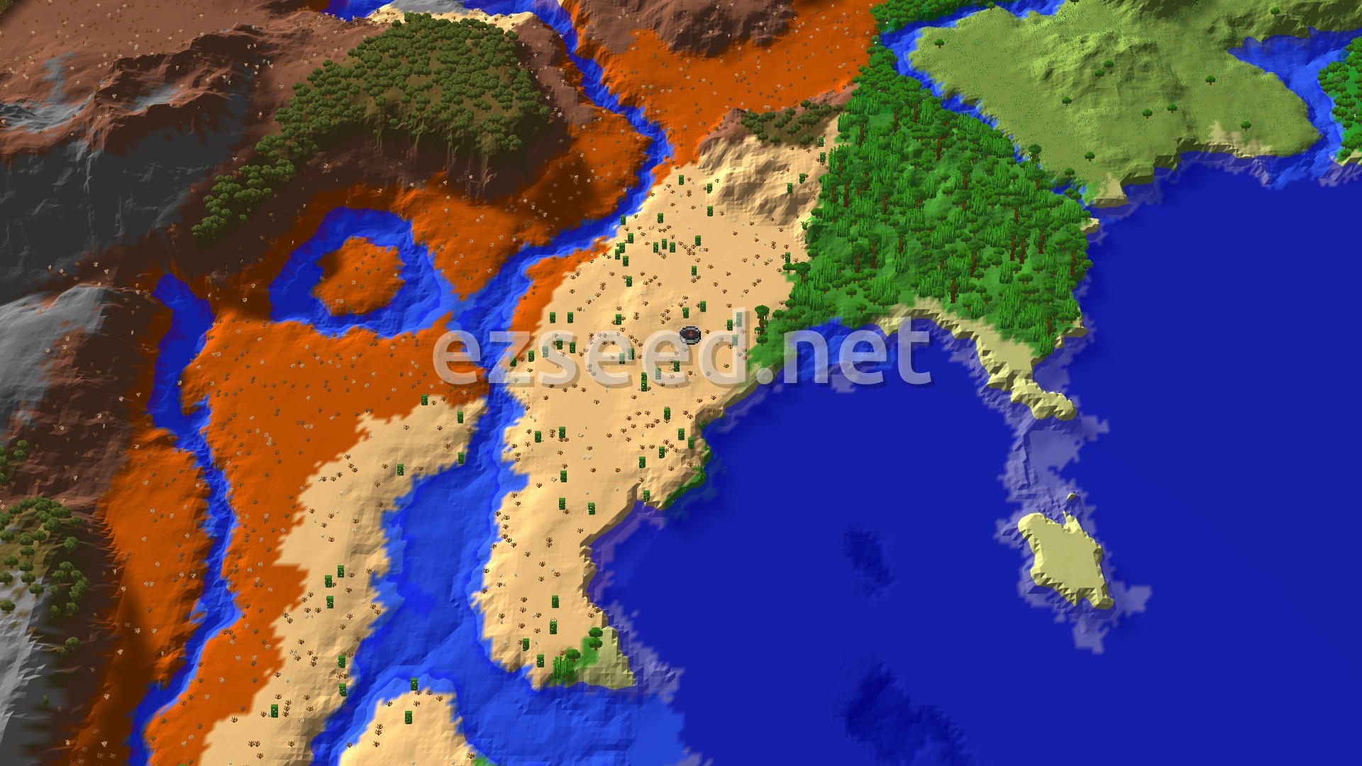 Aerial Minecraft seed map — Desert Spawn with Nearby Trial Chambers