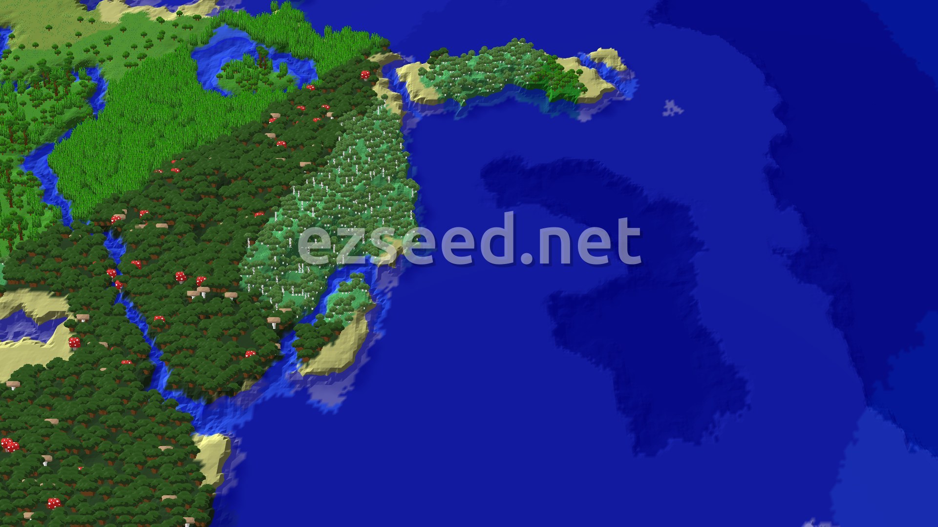 Aerial Minecraft seed map — Dark Forest Spawn with Nearby Trial Chambers