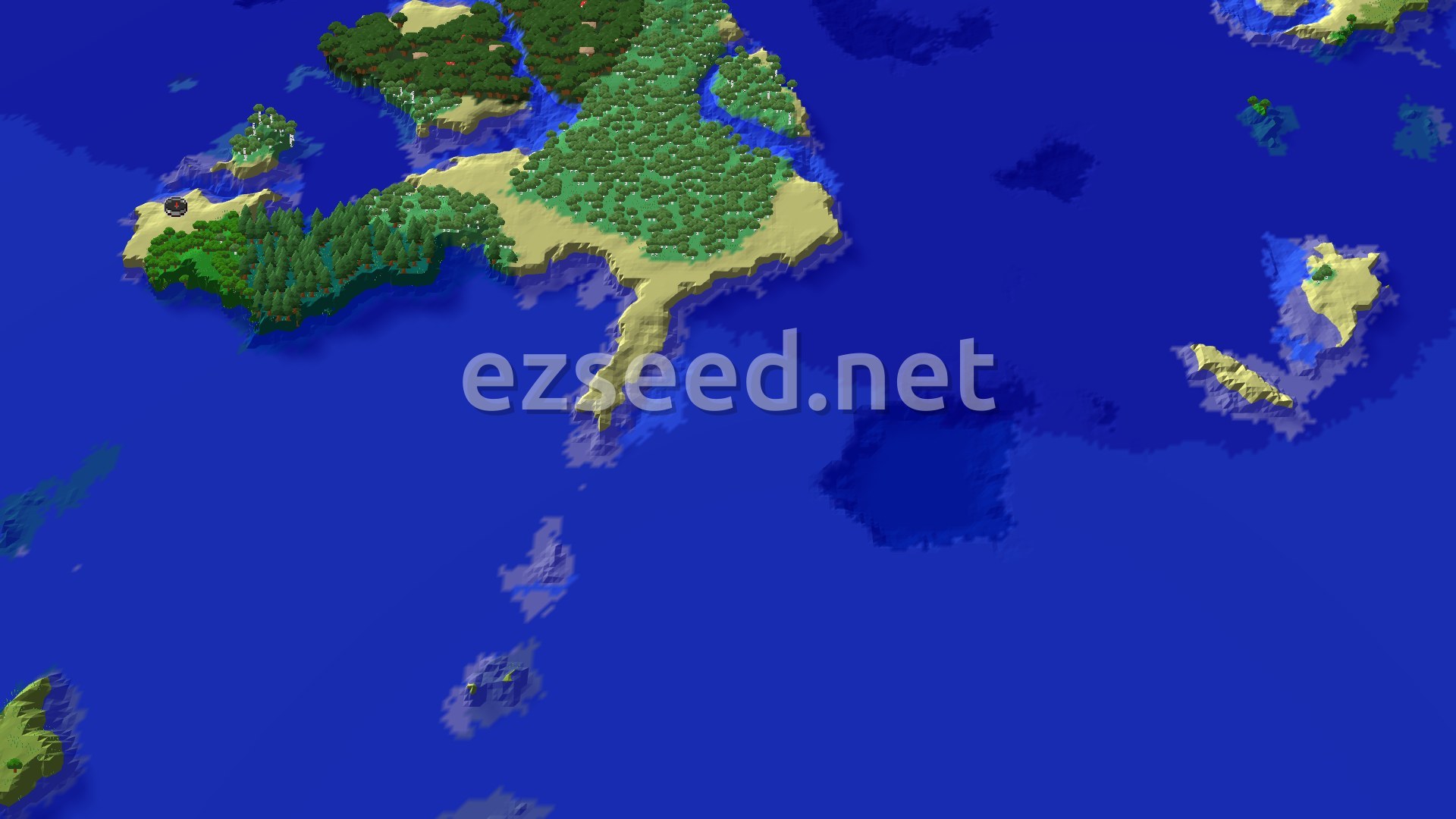Aerial Minecraft seed map — Island Spawn with Early Trial Chambers and Ocean Access