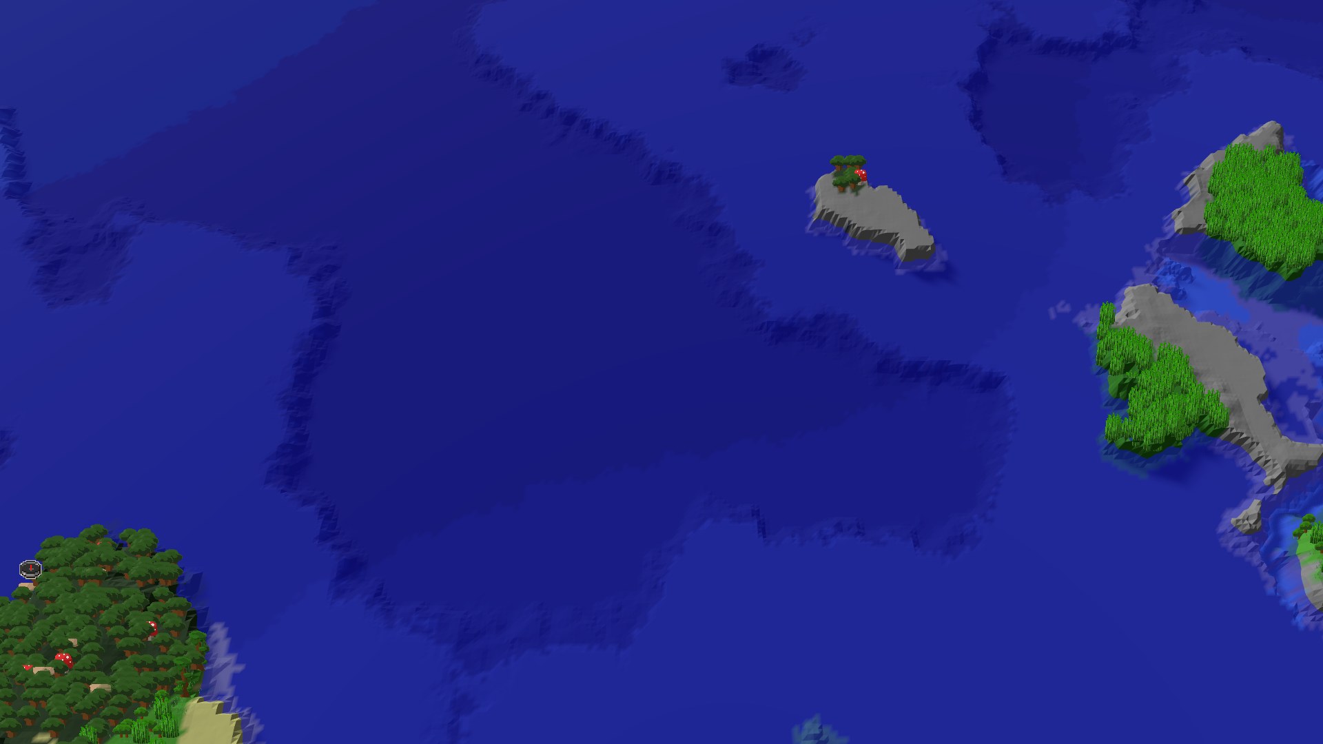 Aerial Minecraft seed map — Mansion and Dark Forest Island with Nearby Trial Chambers
