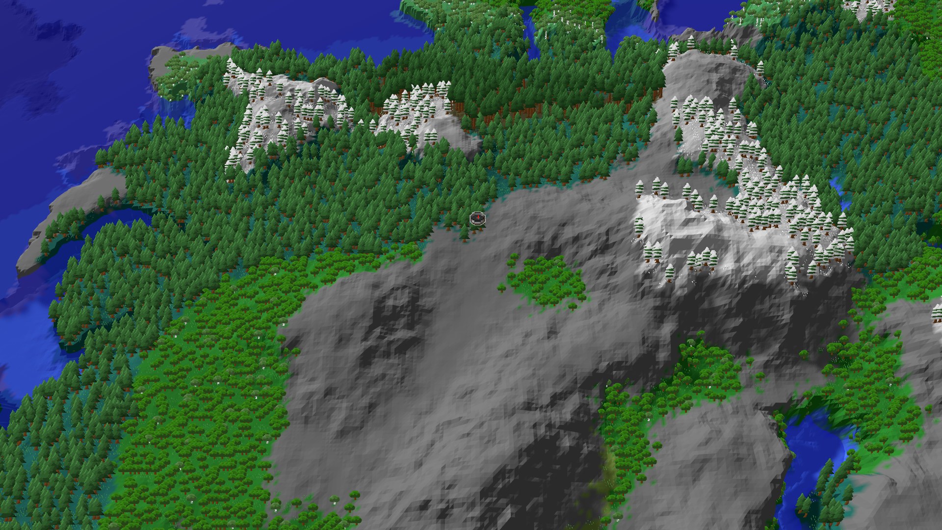 Aerial Minecraft seed map — Spawn in a Taiga, Village Just 11 Blocks Away