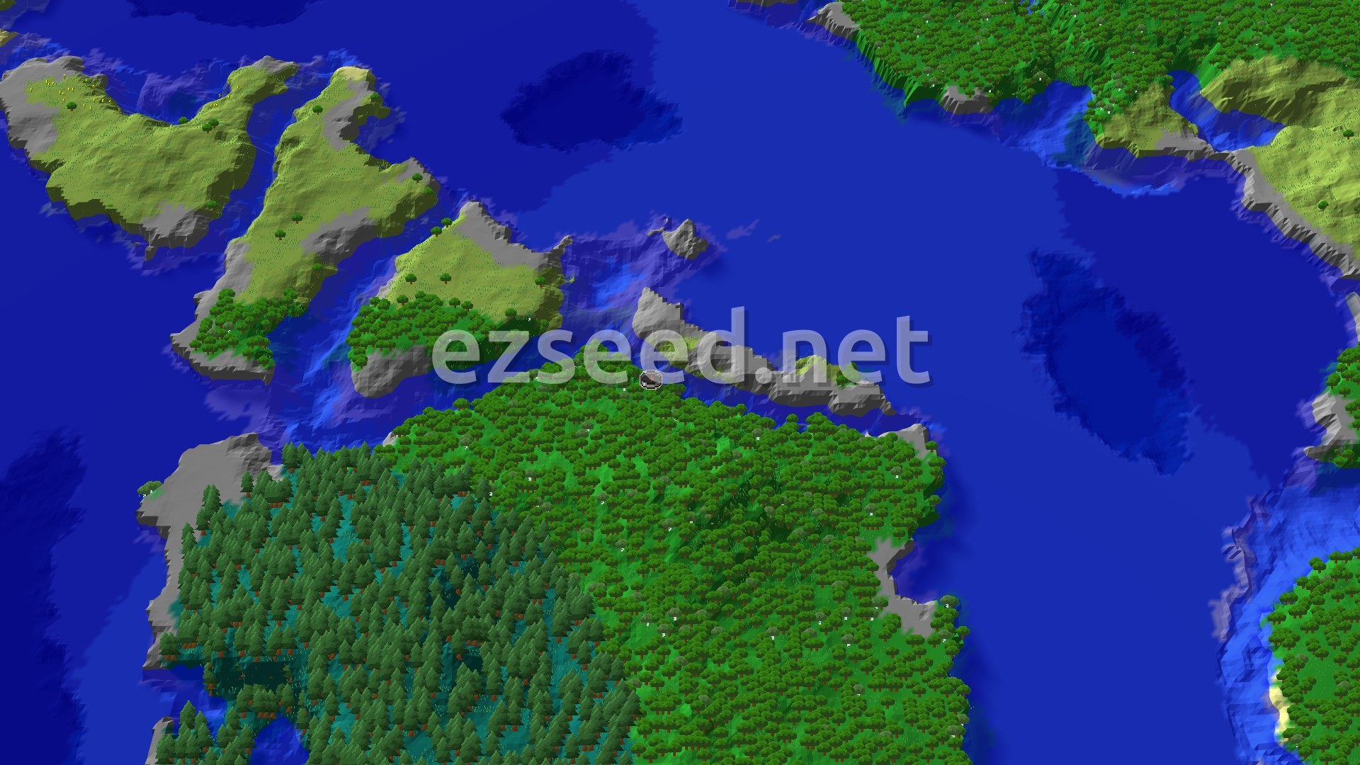Aerial Minecraft seed map — Forest Spawn with Nearby Trials and Ocean Exploration
