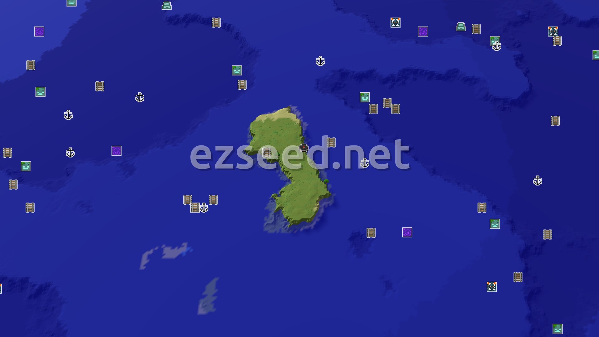 Aerial Minecraft seed map — An Island Start with Quick Underground Access