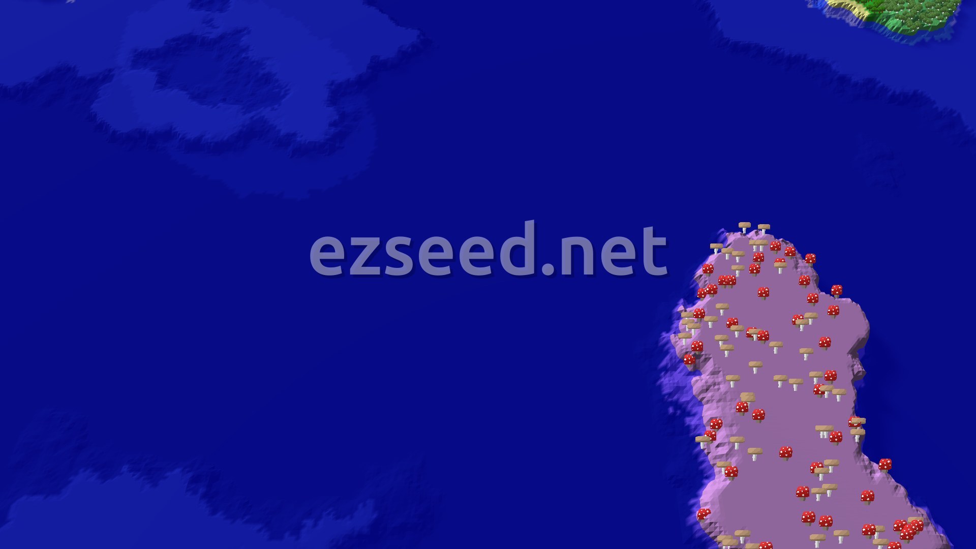 Aerial Minecraft seed map — Spawn Near a Mushroom Fields Island and Ocean Ruins
