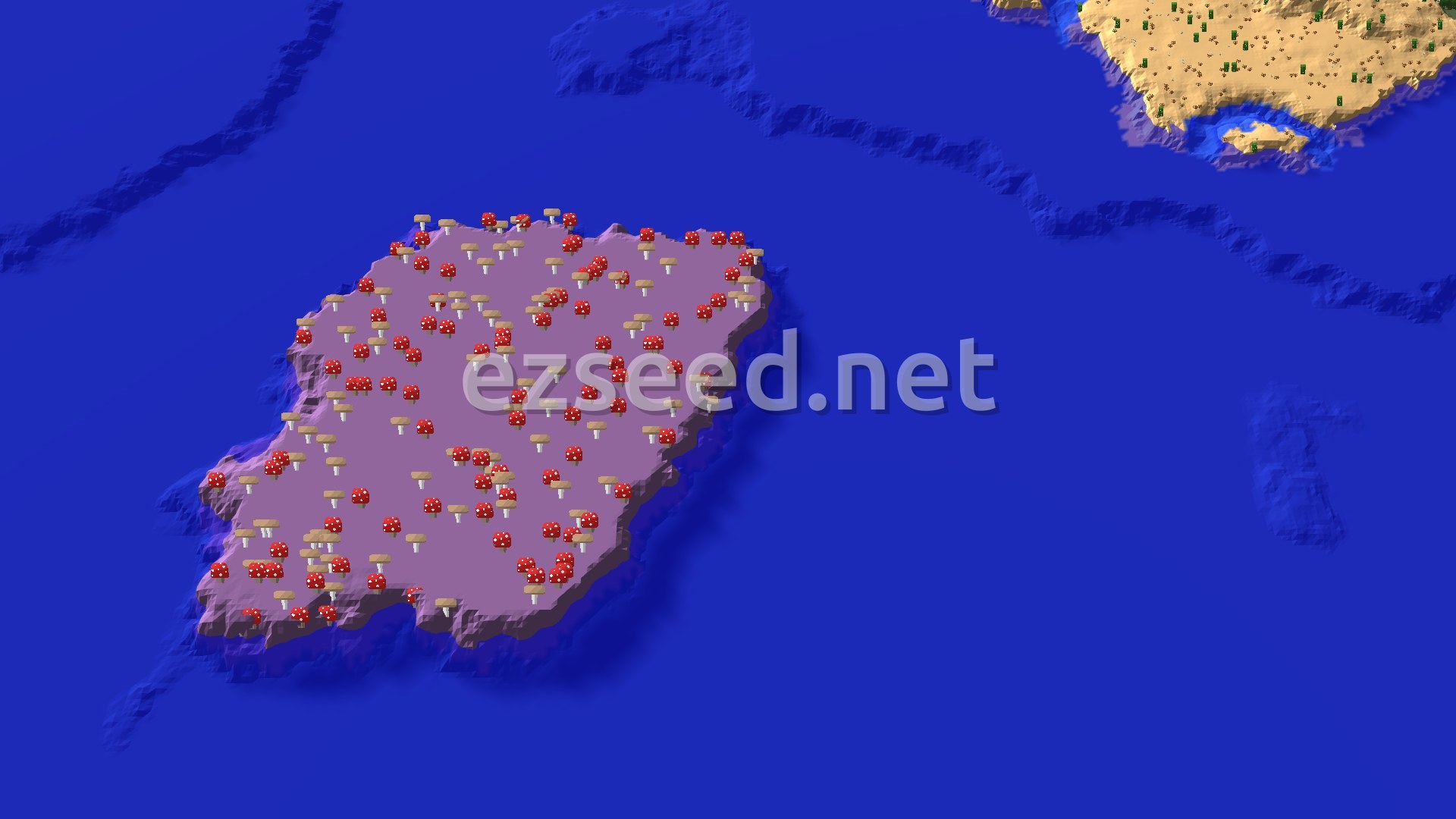 Aerial Minecraft seed map — Mushroom Fields Island in a Warm Ocean